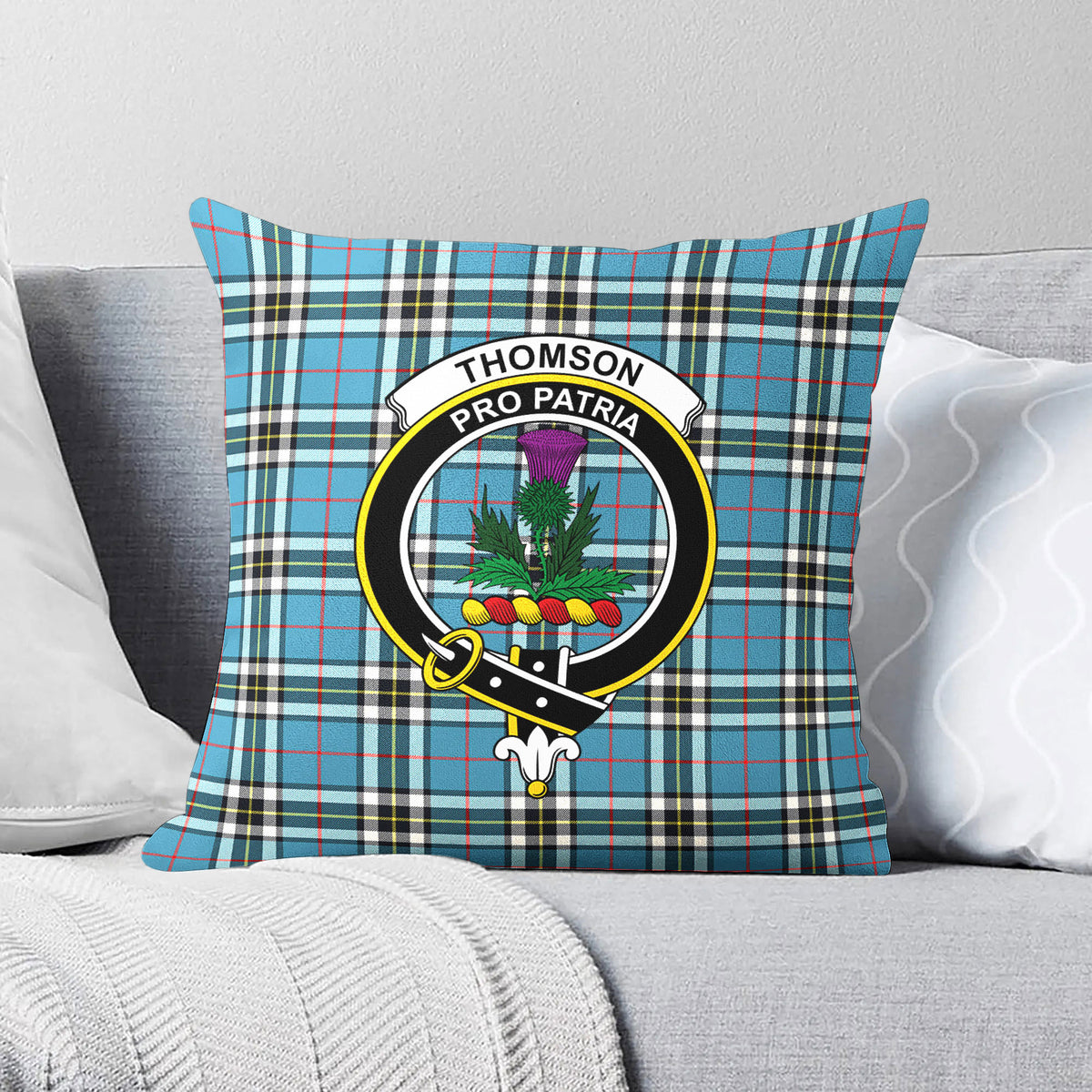 Thomson Blue Tartan Crest Pillow Cover