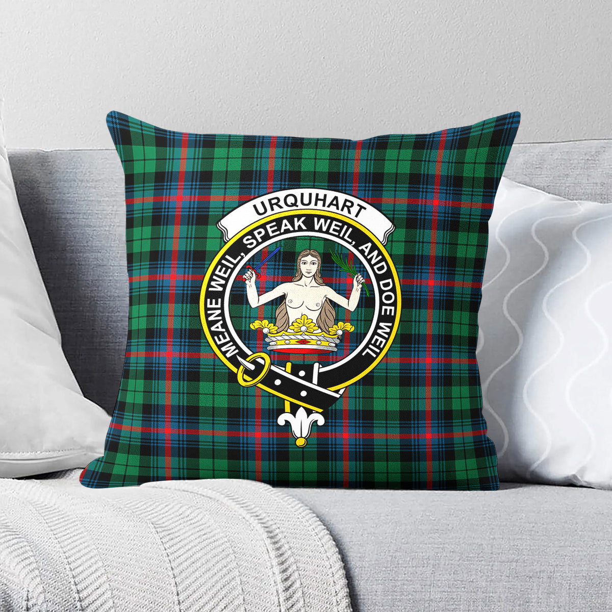 Urquhart Broad Red Ancient Tartan Crest Pillow Cover