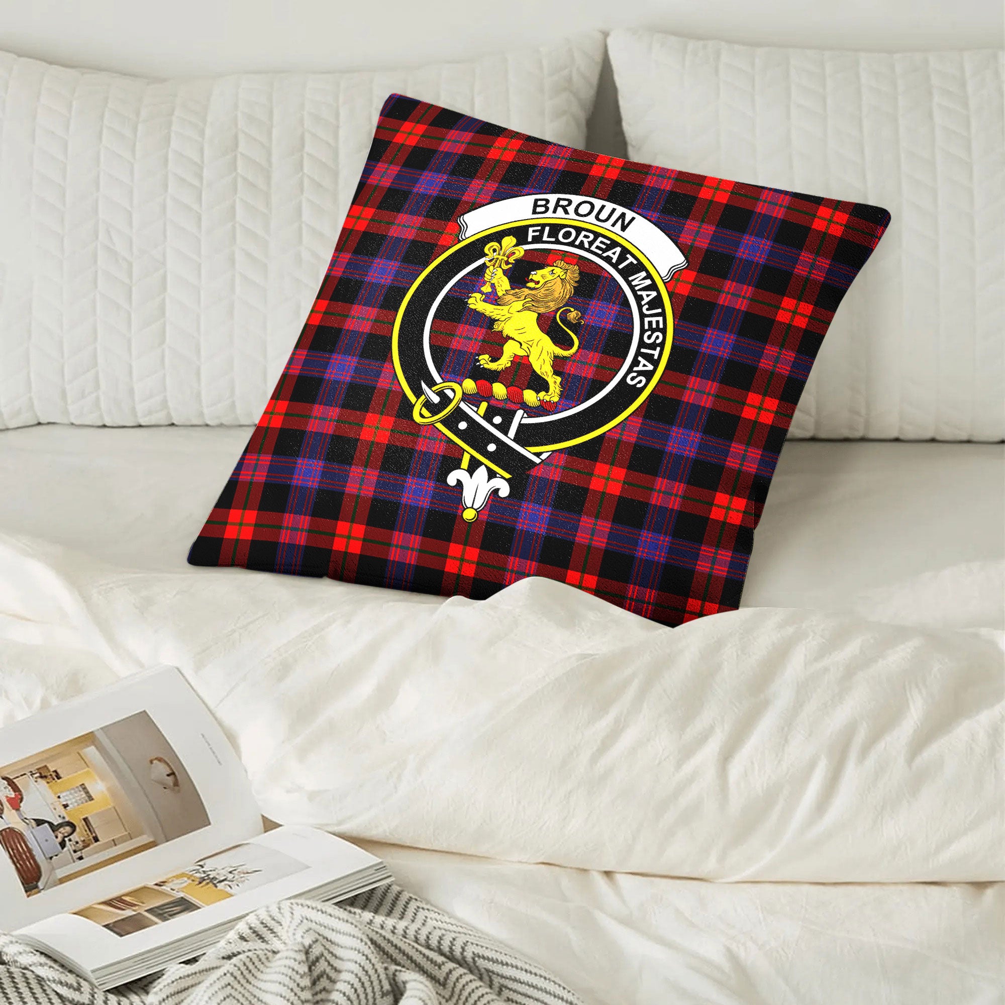 Broun Modern Tartan Crest Pillow Cover