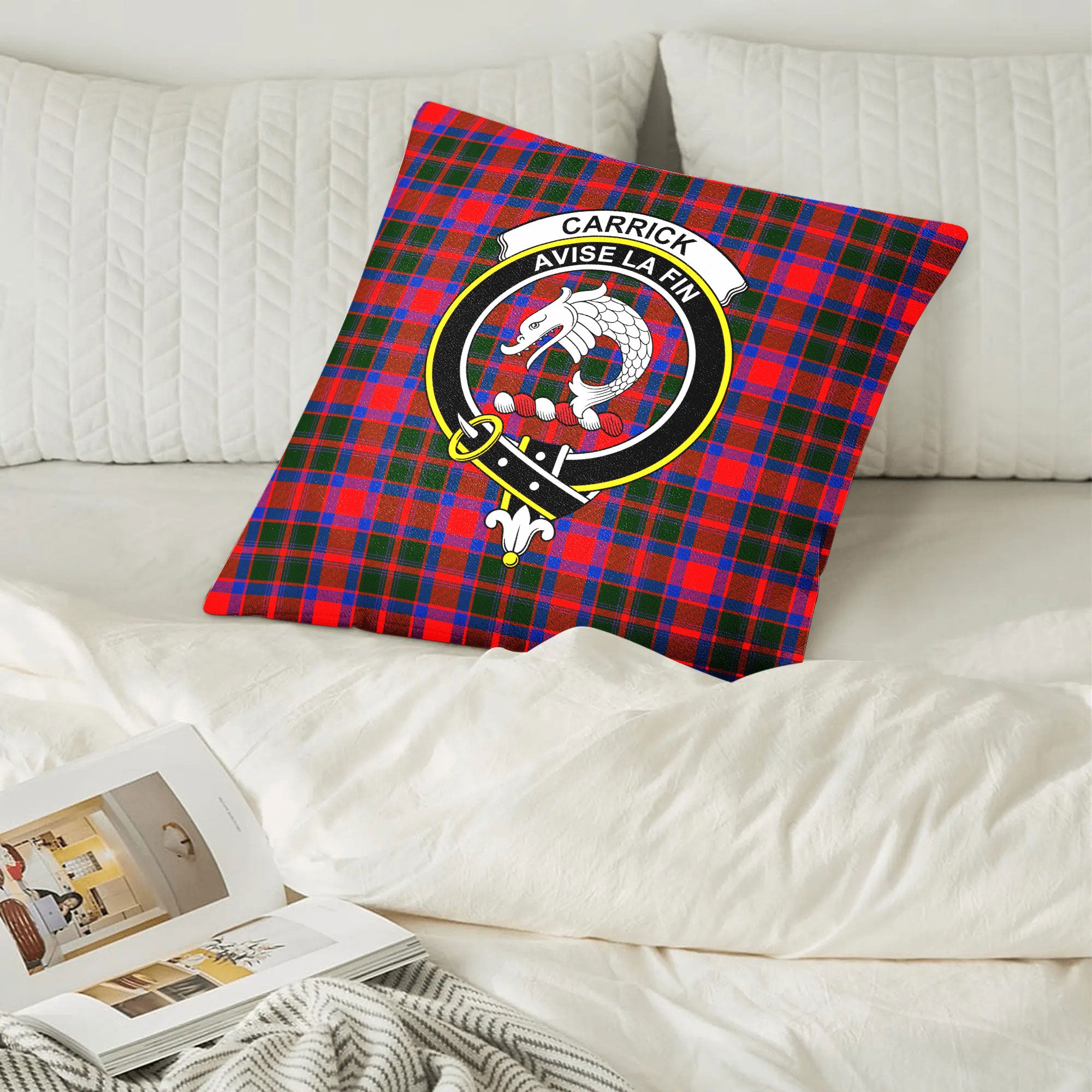 Carrick District Tartan Crest Pillow Cover