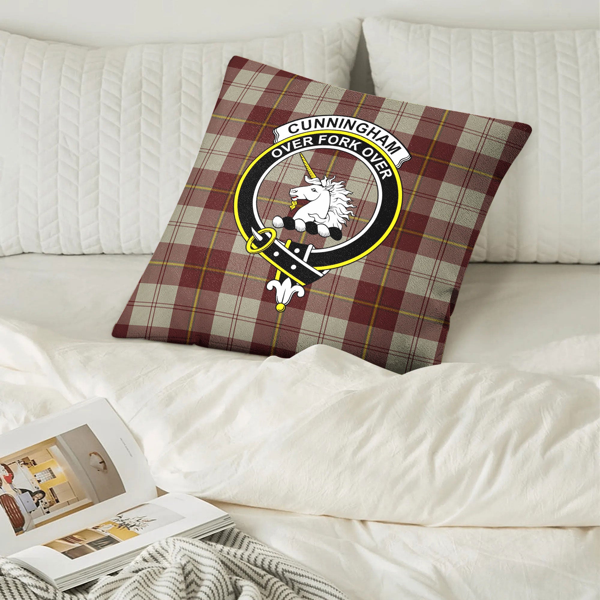 Cunningham Burgundy Dancers Tartan Crest Pillow Cover