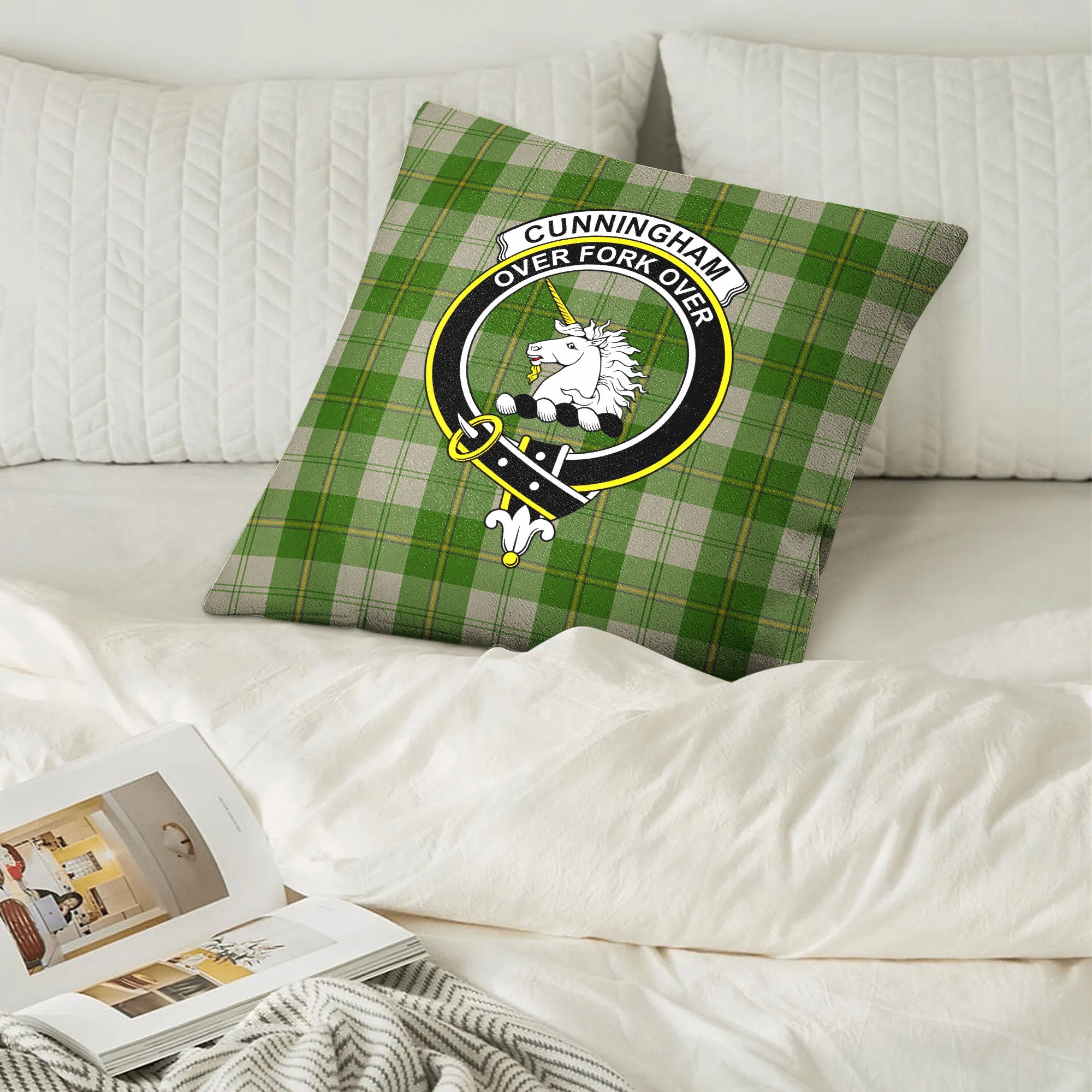 Cunningham Dress Green Dancers Tartan Crest Pillow Cover