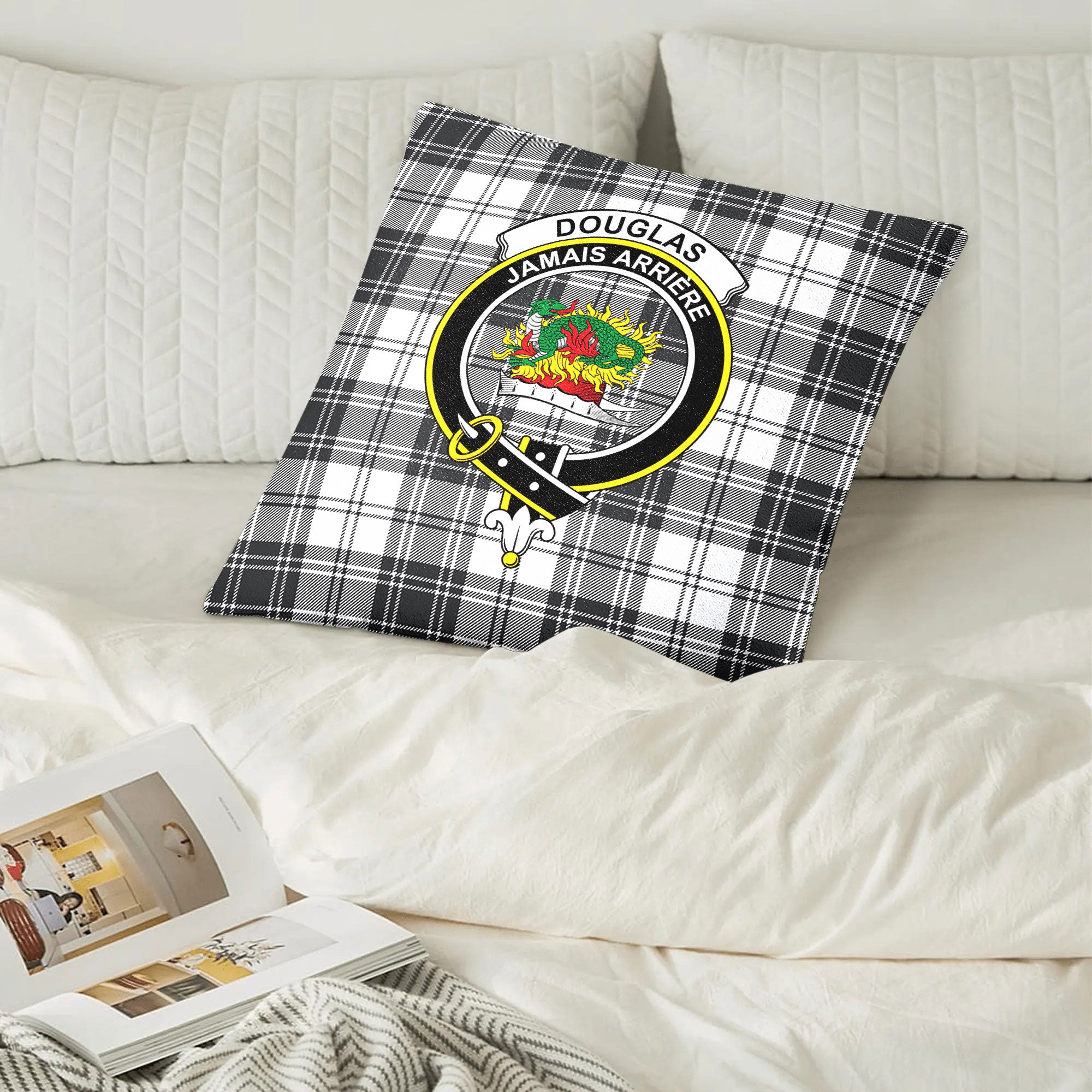 Douglas Grey Modern Tartan Crest Pillow Cover