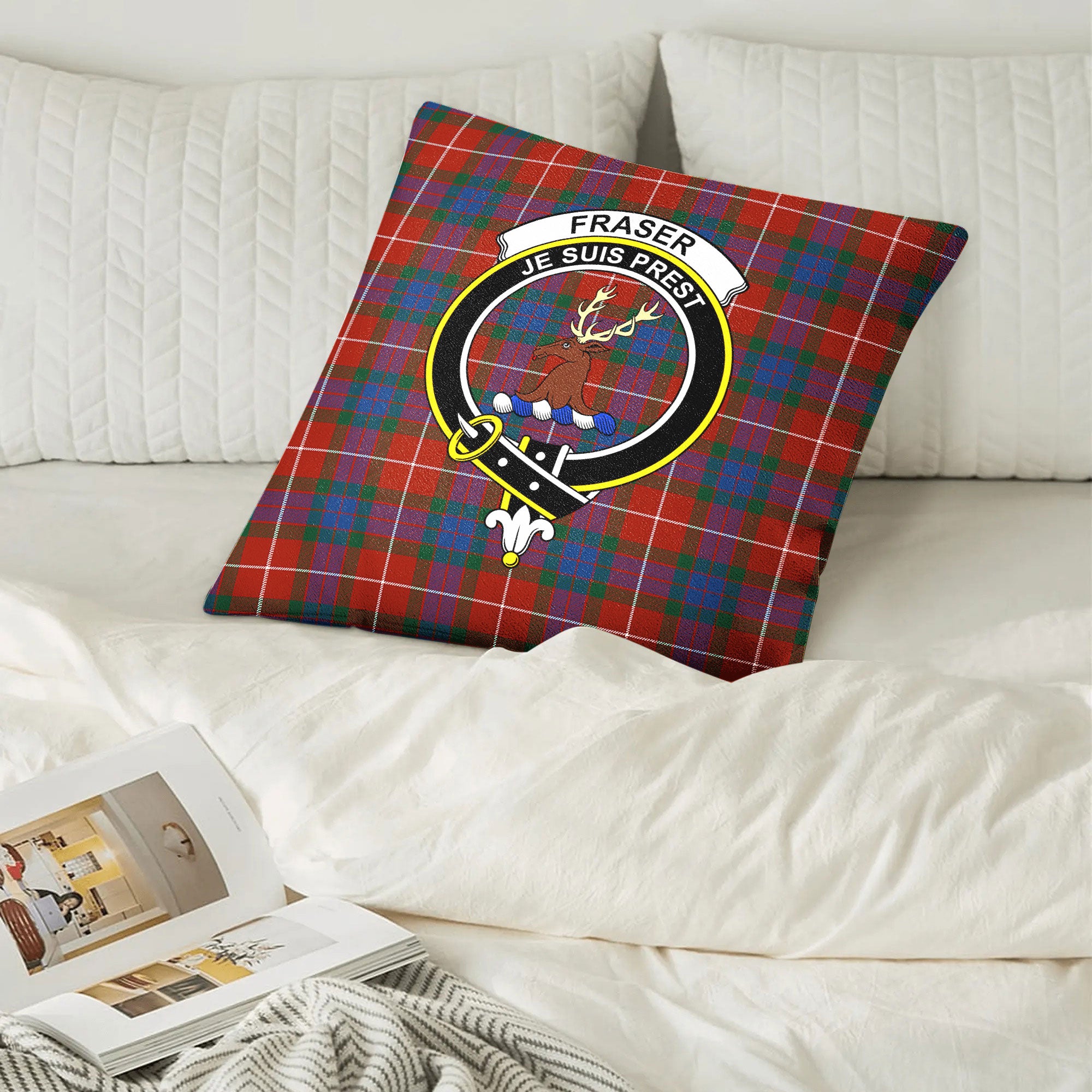 Fraser (of Lovat) Ancient Tartan Crest Pillow Cover