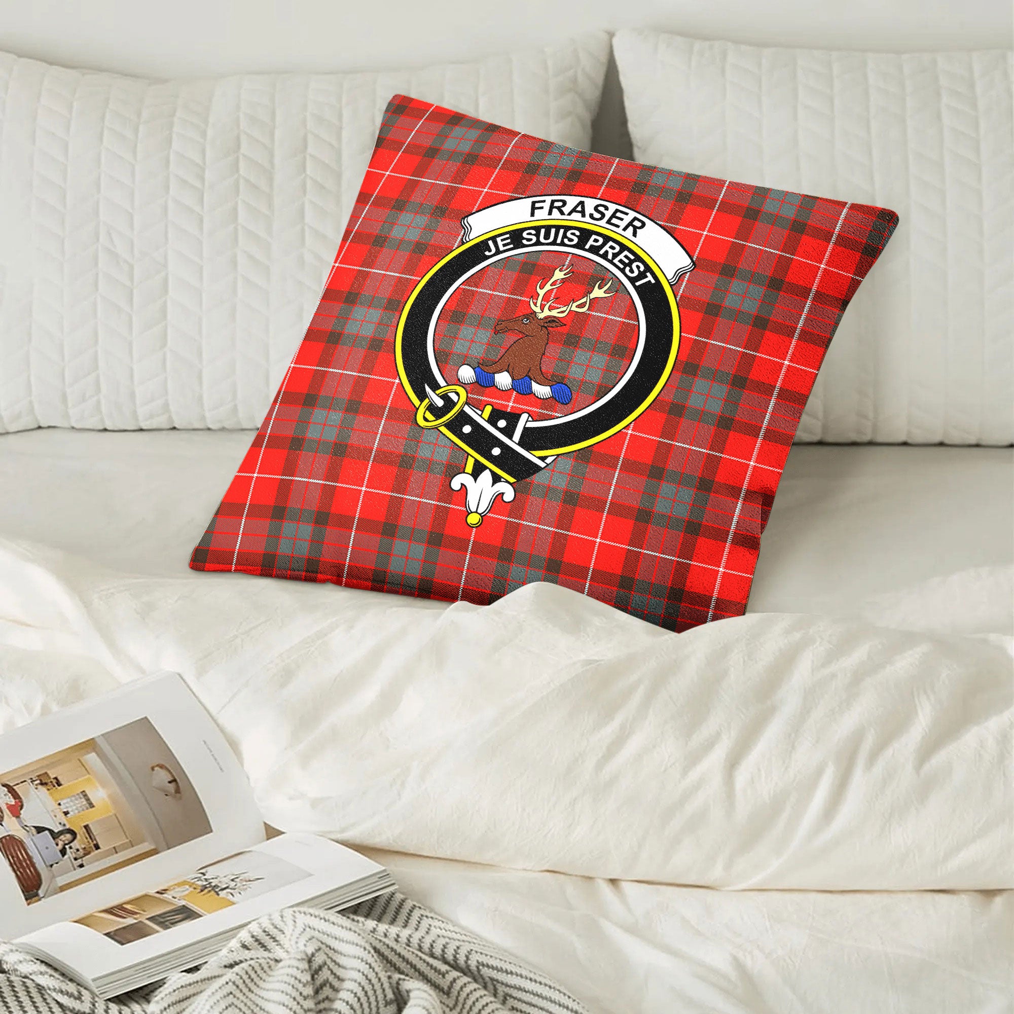 Fraser (of Lovat) Weathered Tartan Crest Pillow Cover