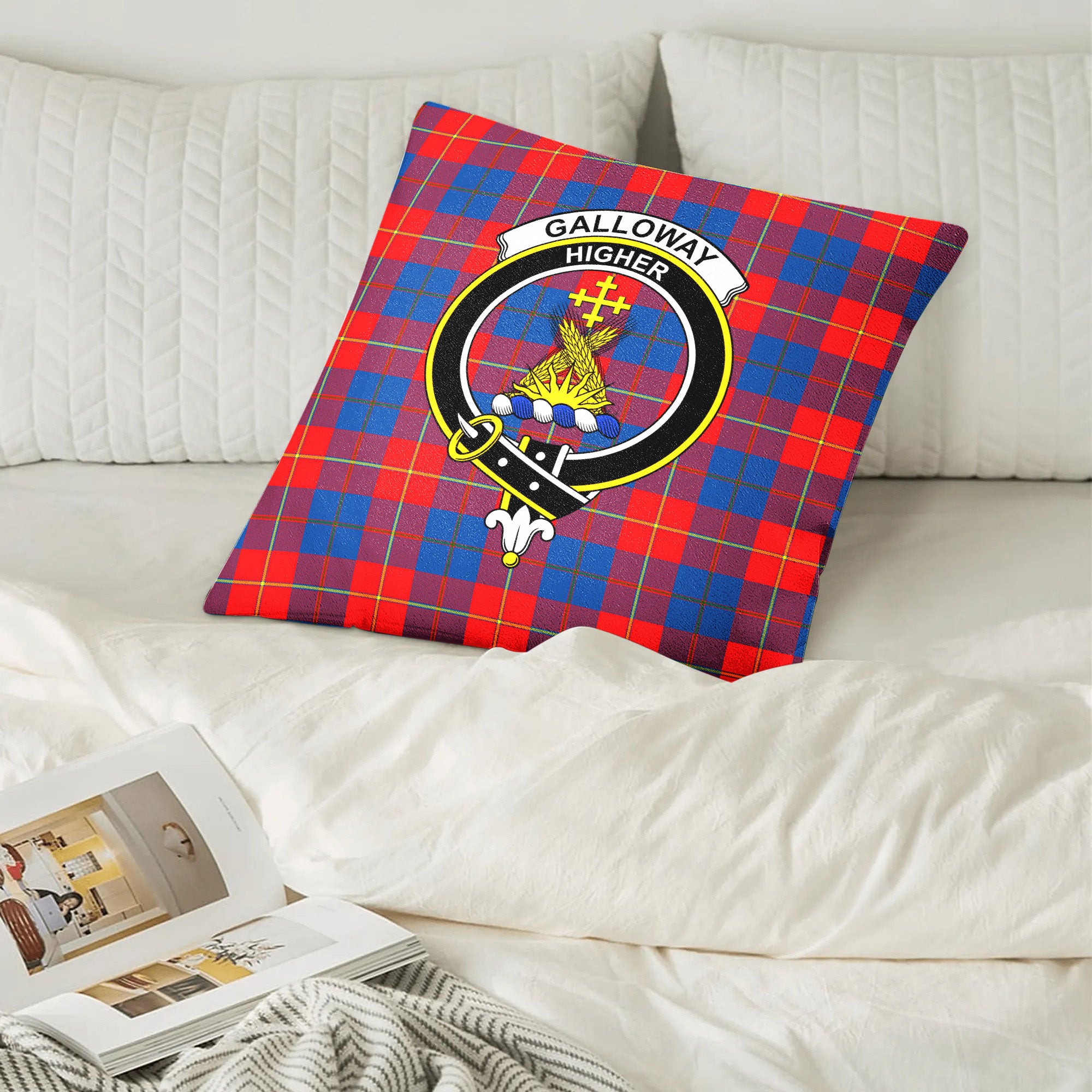 Galloway Red Tartan Crest Pillow Cover