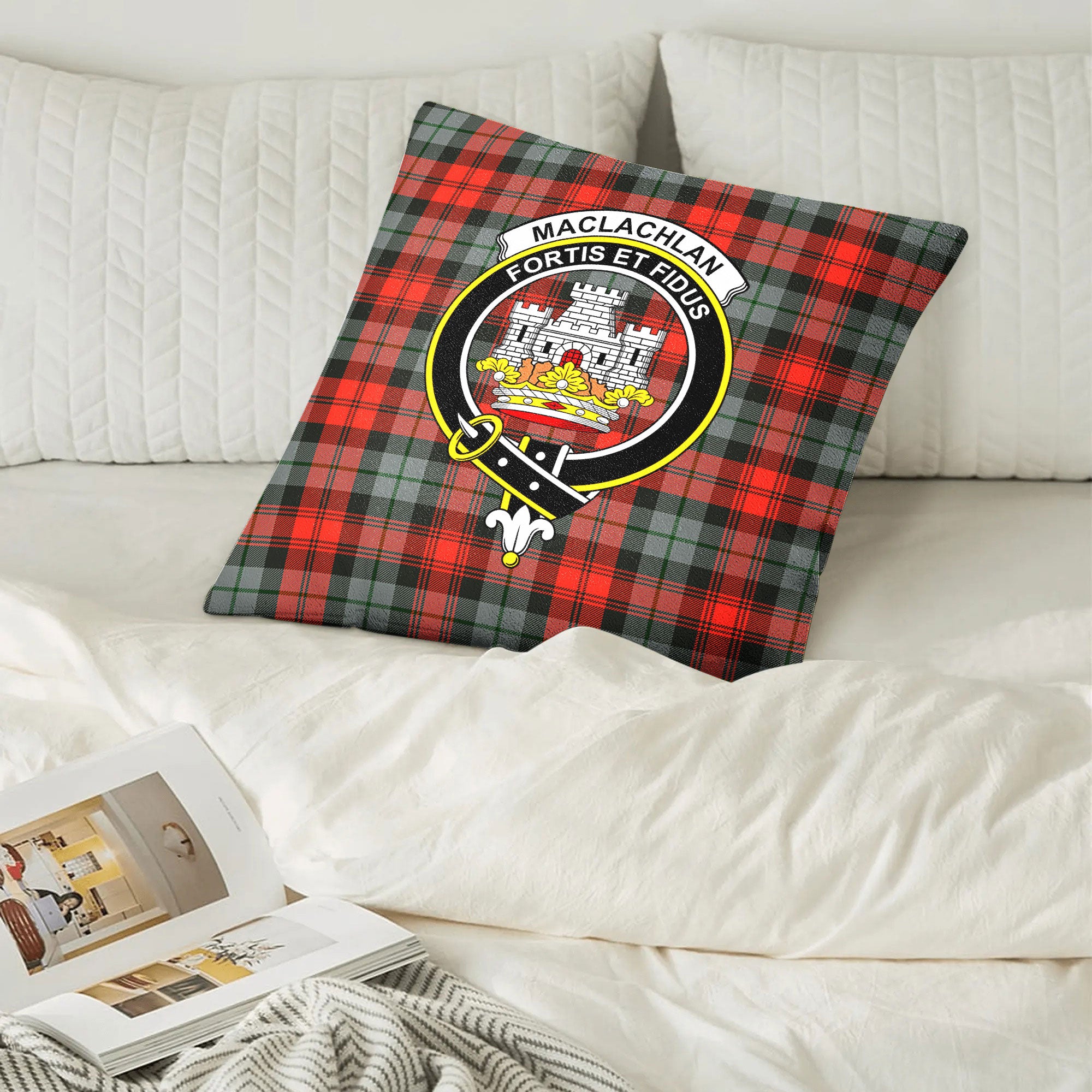 MacLachlan Weathered Tartan Crest Pillow Cover