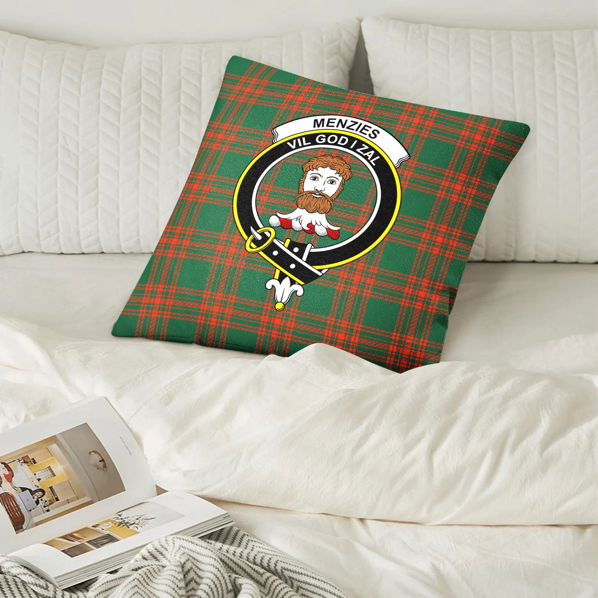 Menzies Green Ancient Tartan Crest Pillow Cover