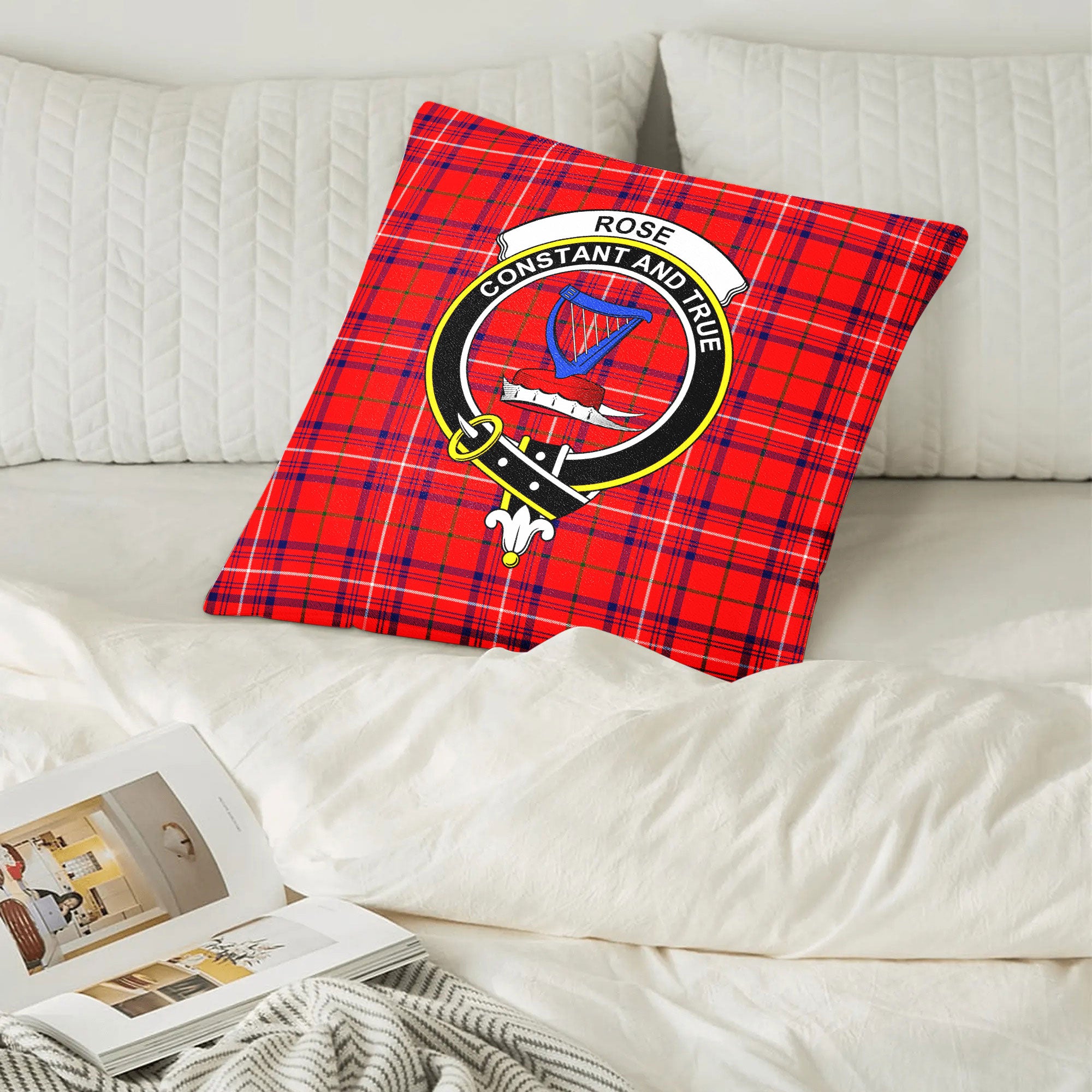 Rose Modern Tartan Crest Pillow Cover