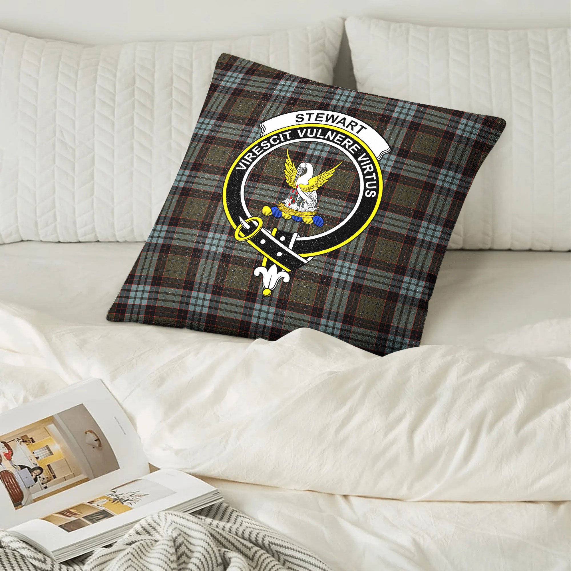 Stewart Old Weathered Tartan Crest Pillow Cover