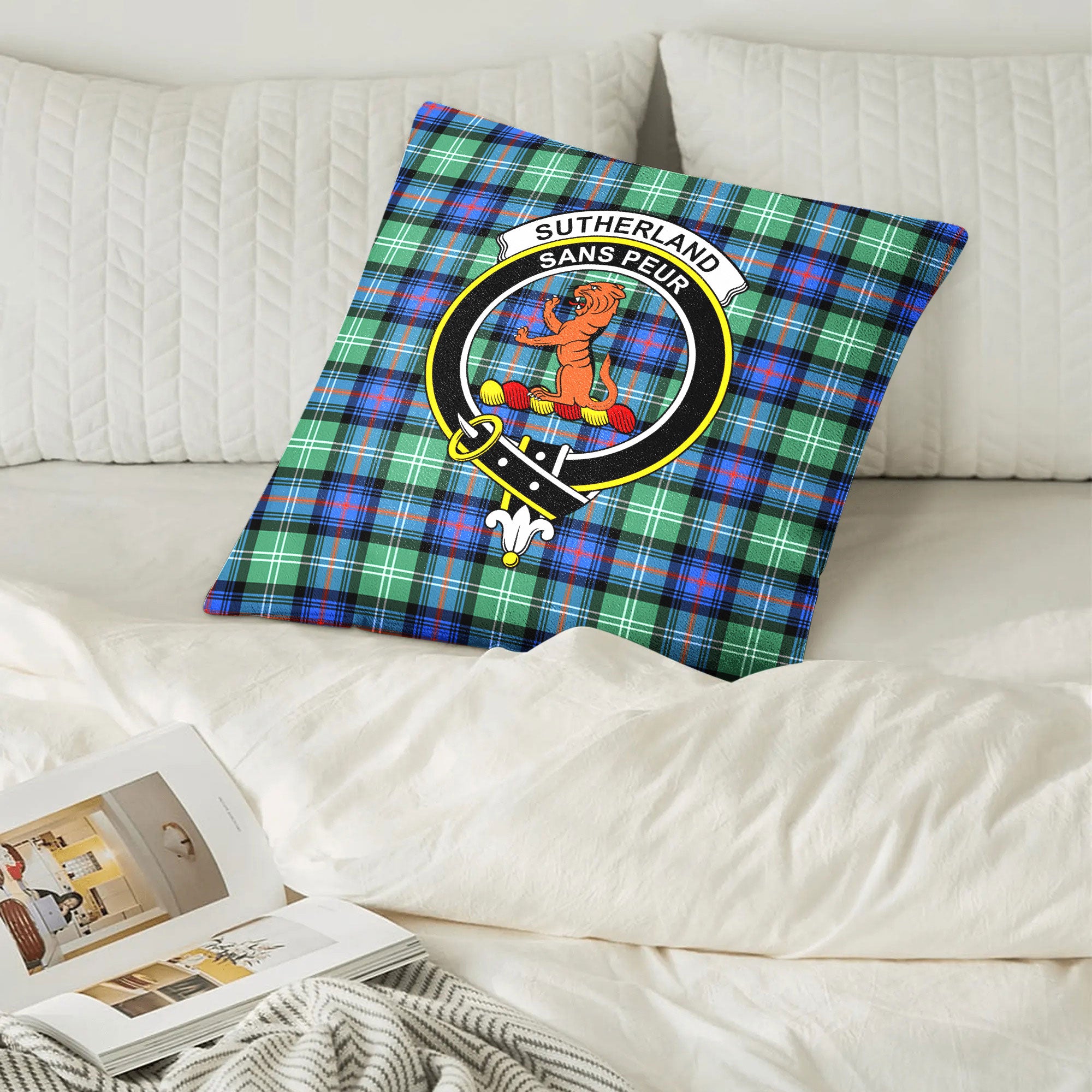 Sutherland Old Ancient Tartan Crest Pillow Cover