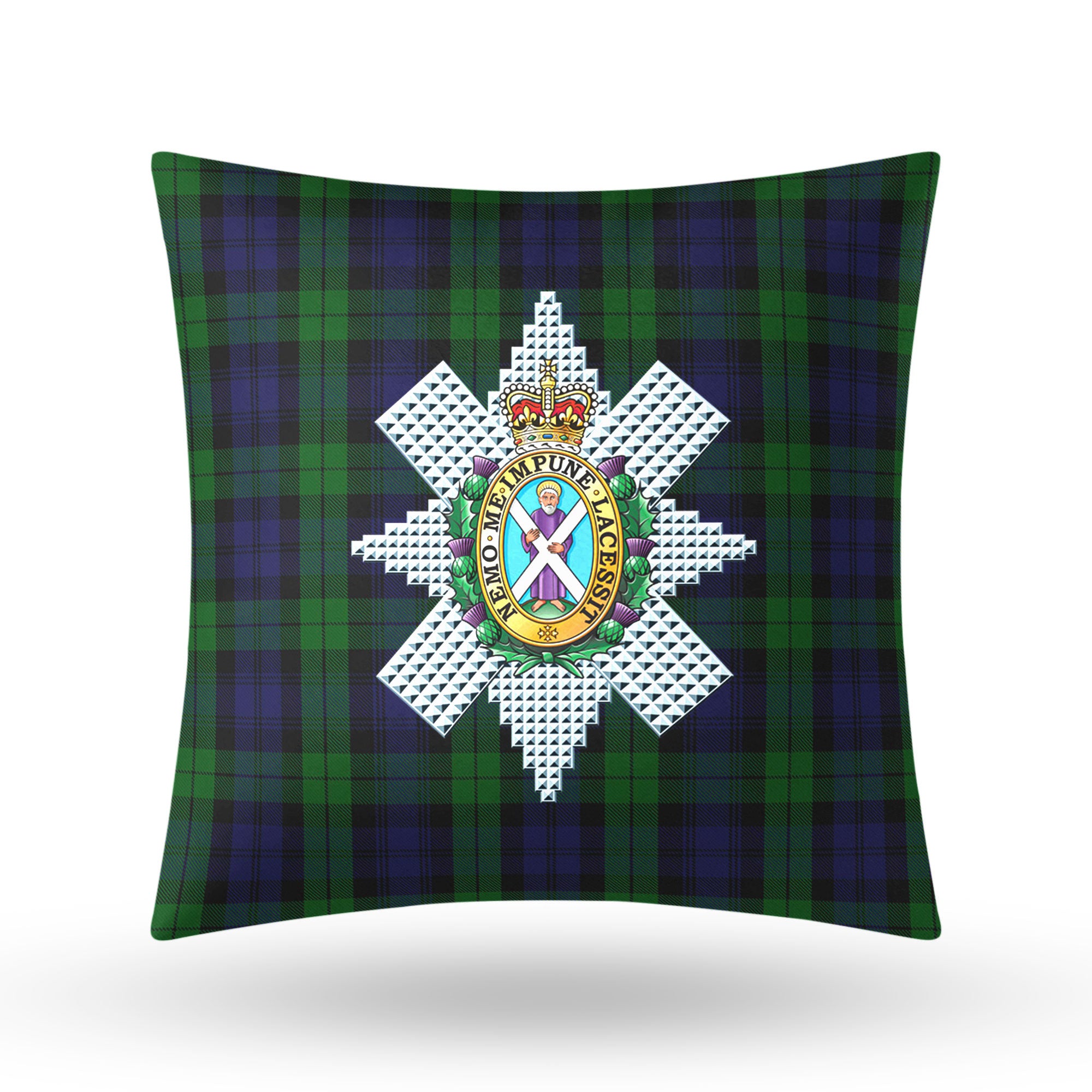 Black Watch Tartan Crest Pillow Cover