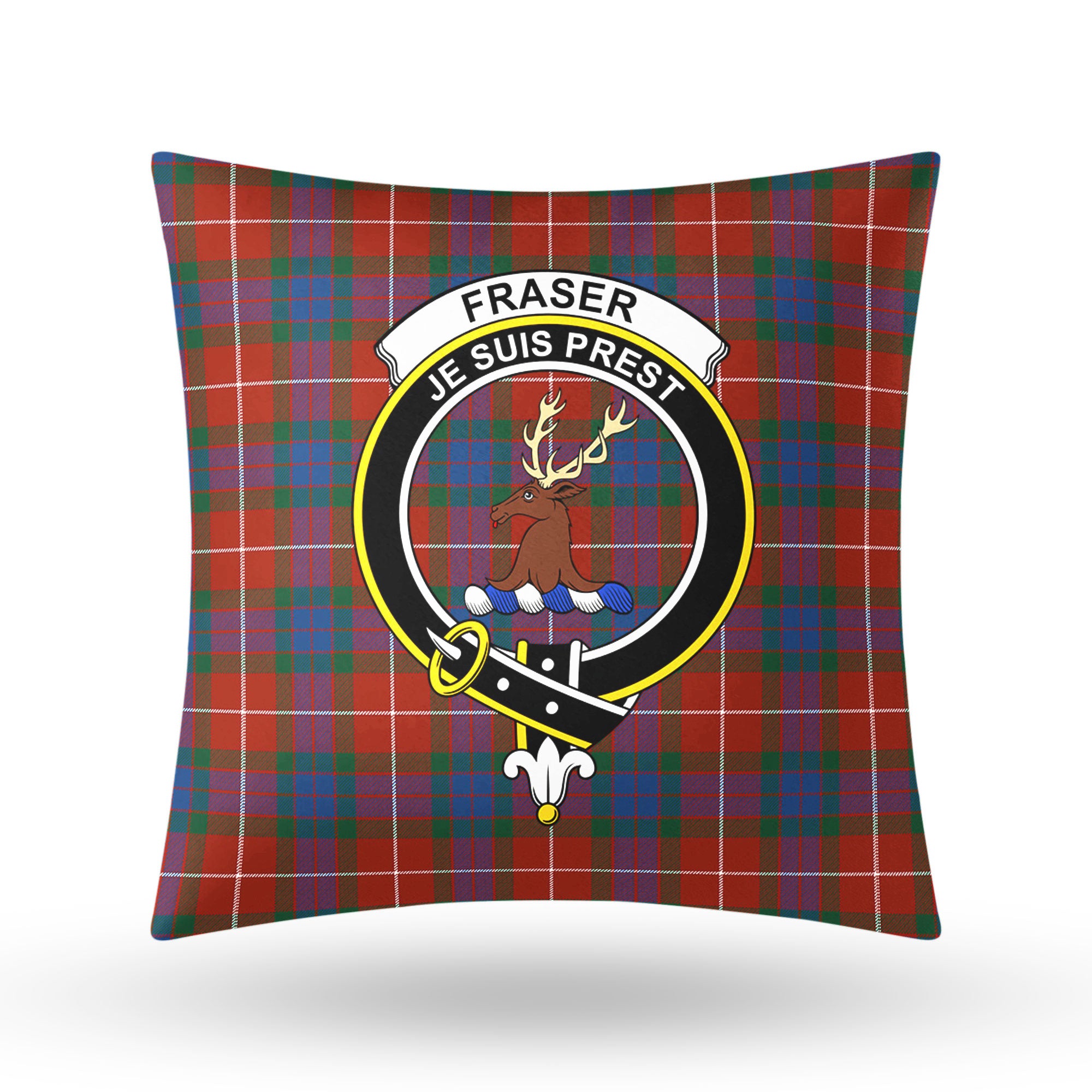 Fraser (of Lovat) Ancient Tartan Crest Pillow Cover