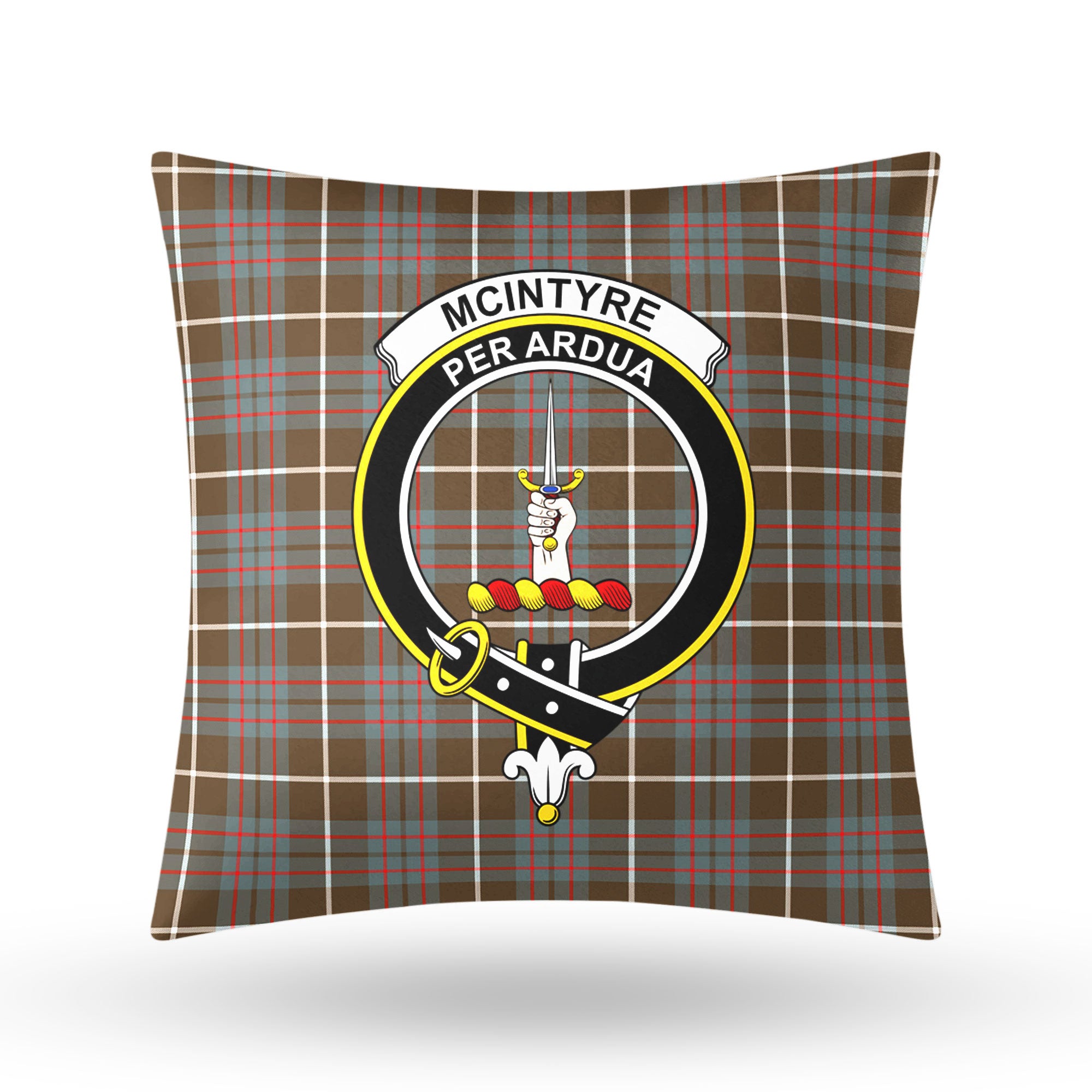 McIntyre Hunting Weathered Tartan Crest Pillow Cover