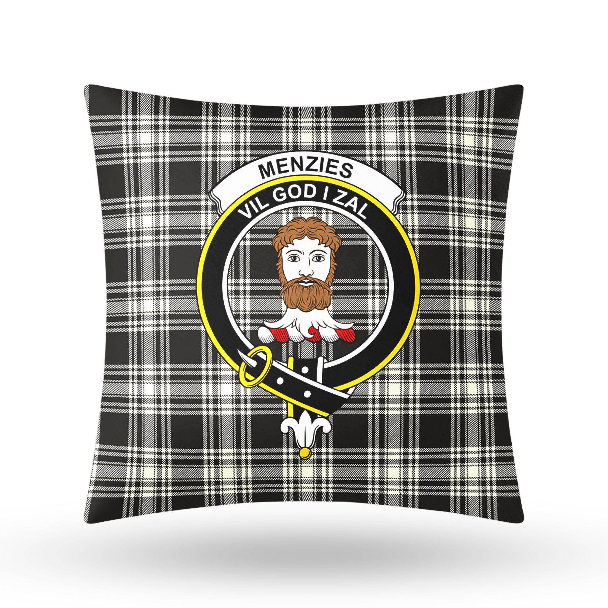 Menzies Black - White Ancient Tartan Crest Pillow Cover