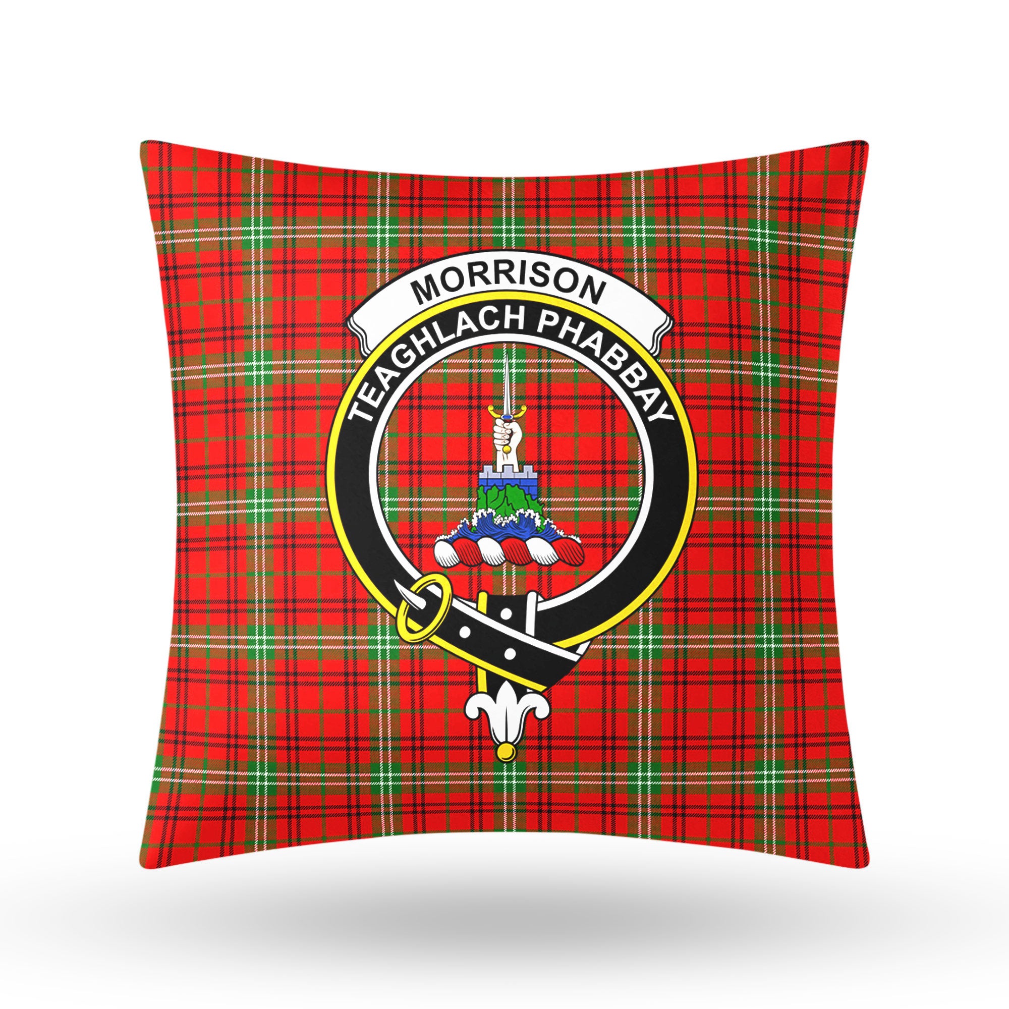 Morrison Red Modern Tartan Crest Pillow Cover