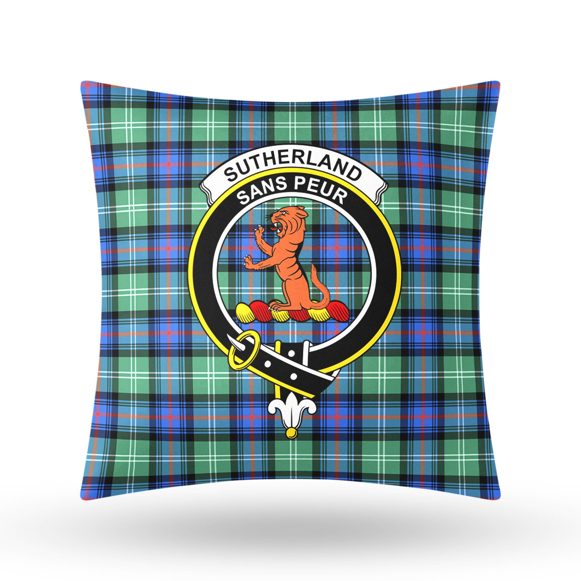 Sutherland Old Ancient Tartan Crest Pillow Cover