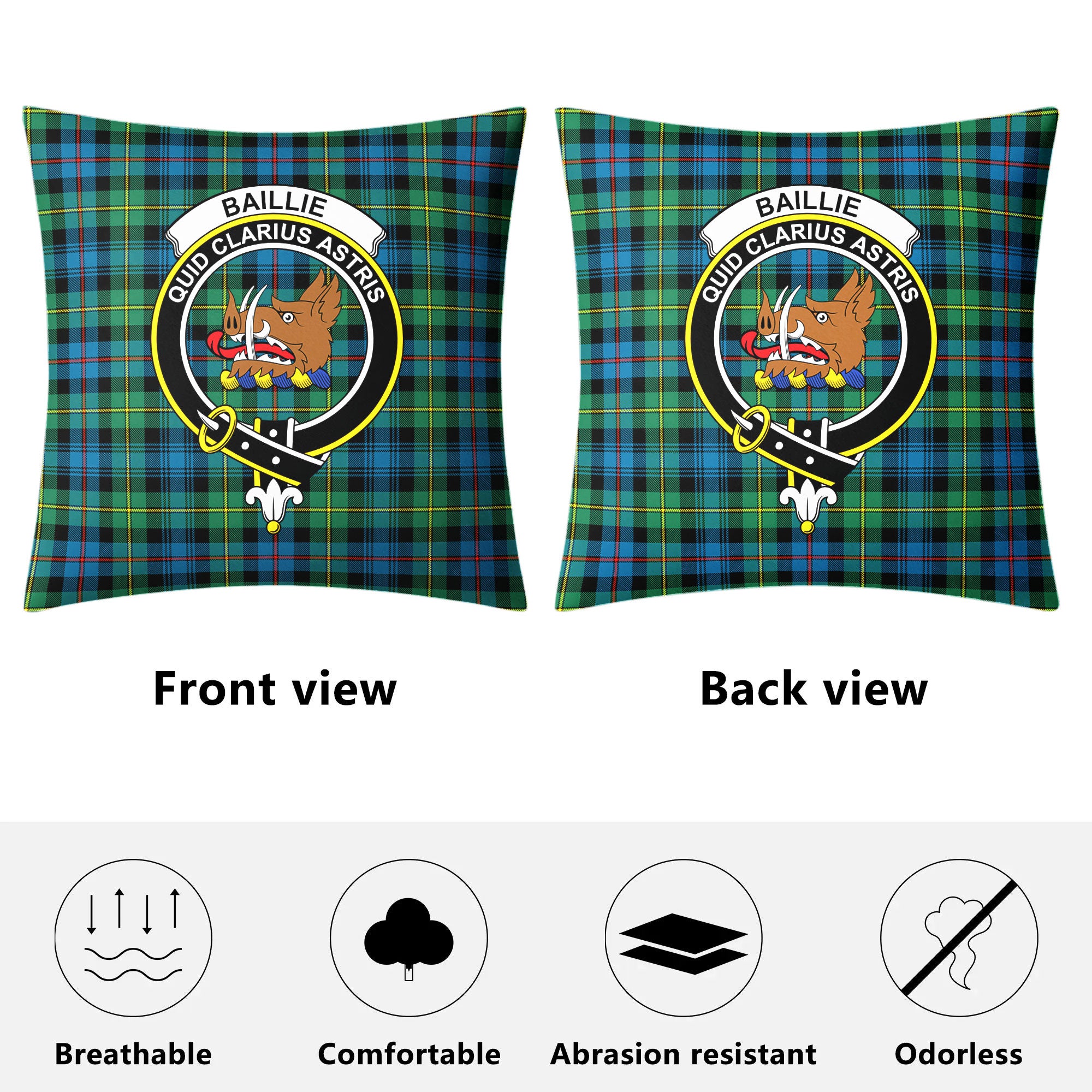 Baillie Ancient Tartan Crest Pillow Cover