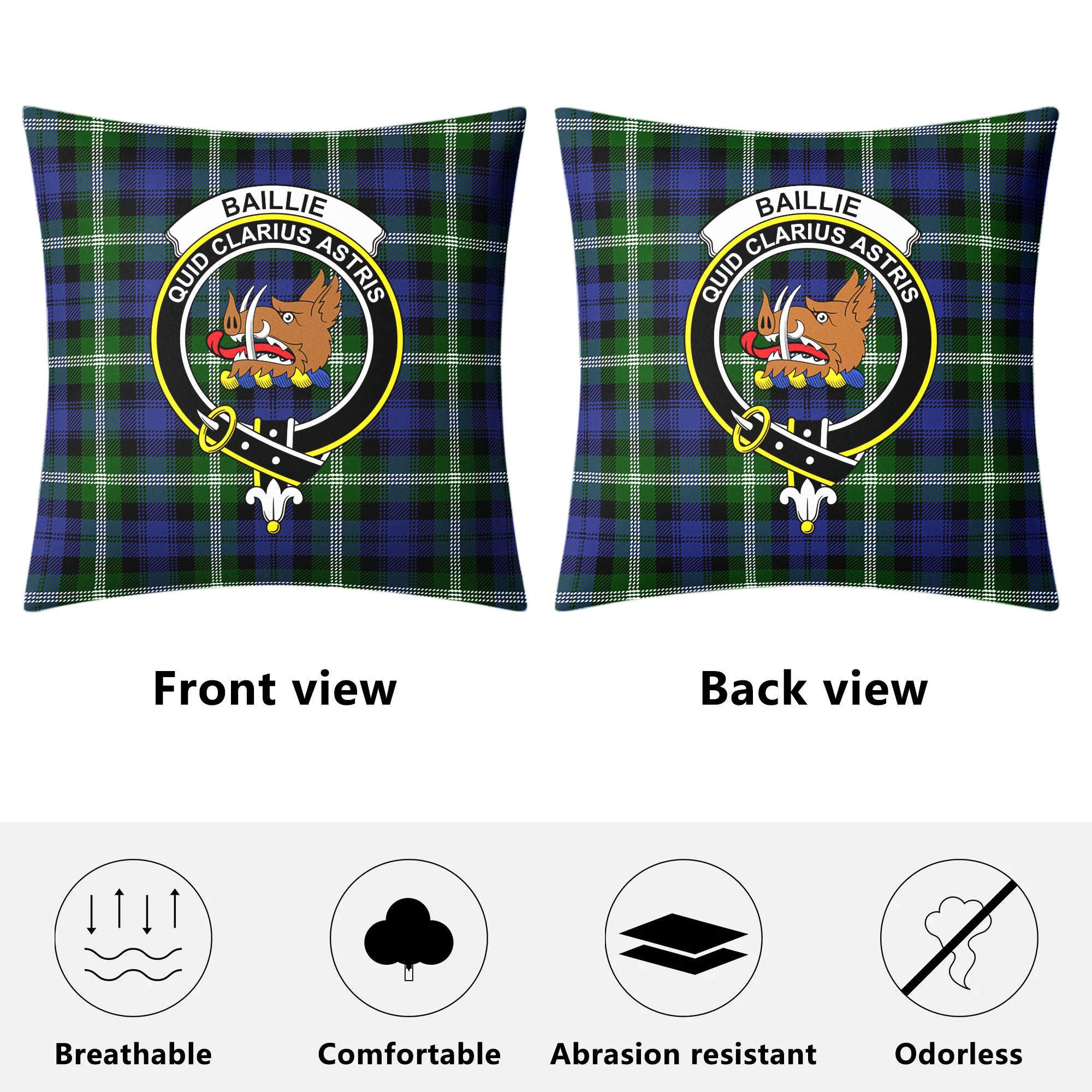 Baillie Modern Tartan Crest Pillow Cover