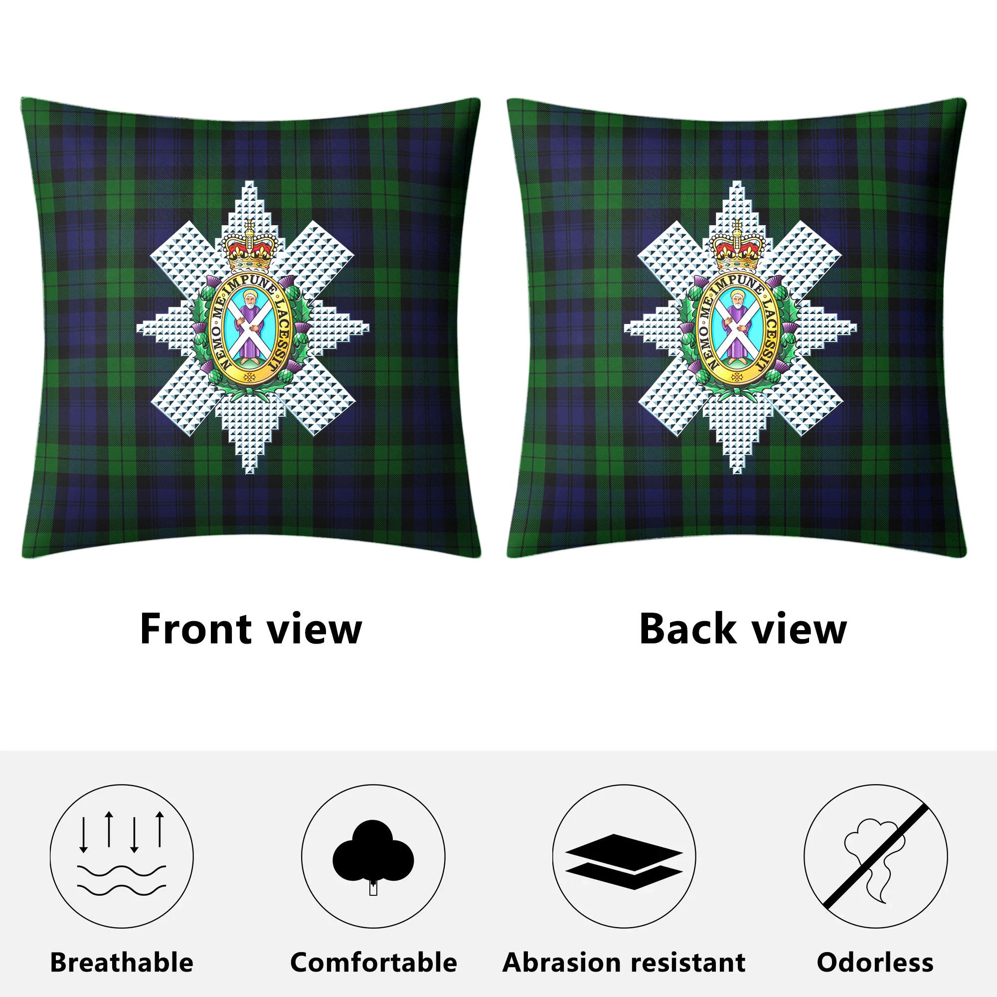 Black Watch Tartan Crest Pillow Cover