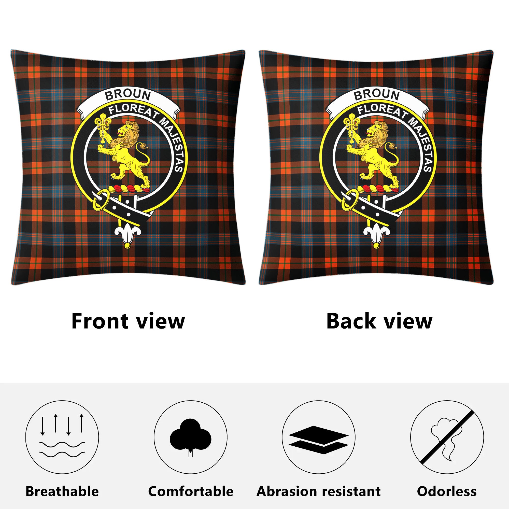 Broun Ancient Tartan Crest Pillow Cover