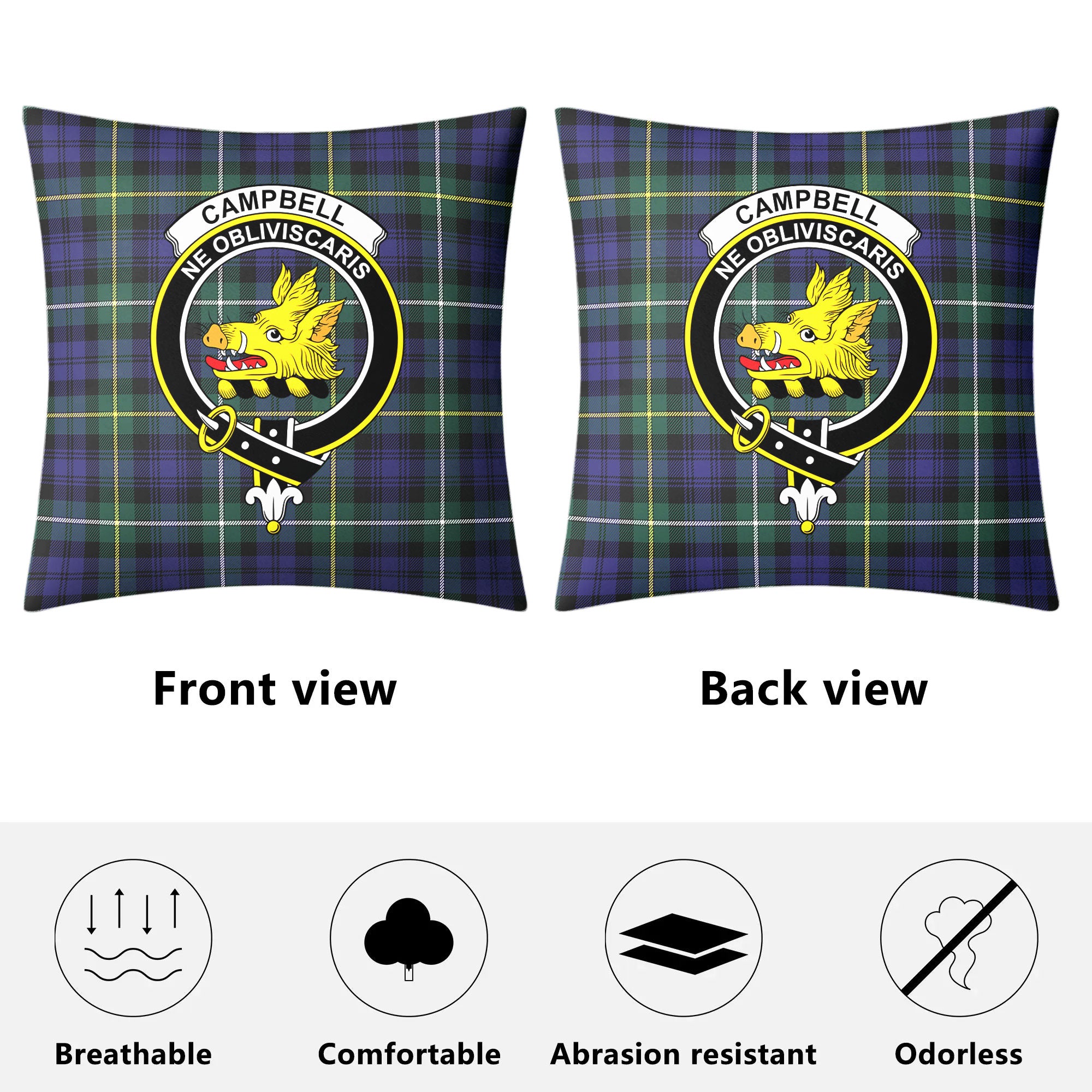 Campbell Argyll Modern Tartan Crest Pillow Cover