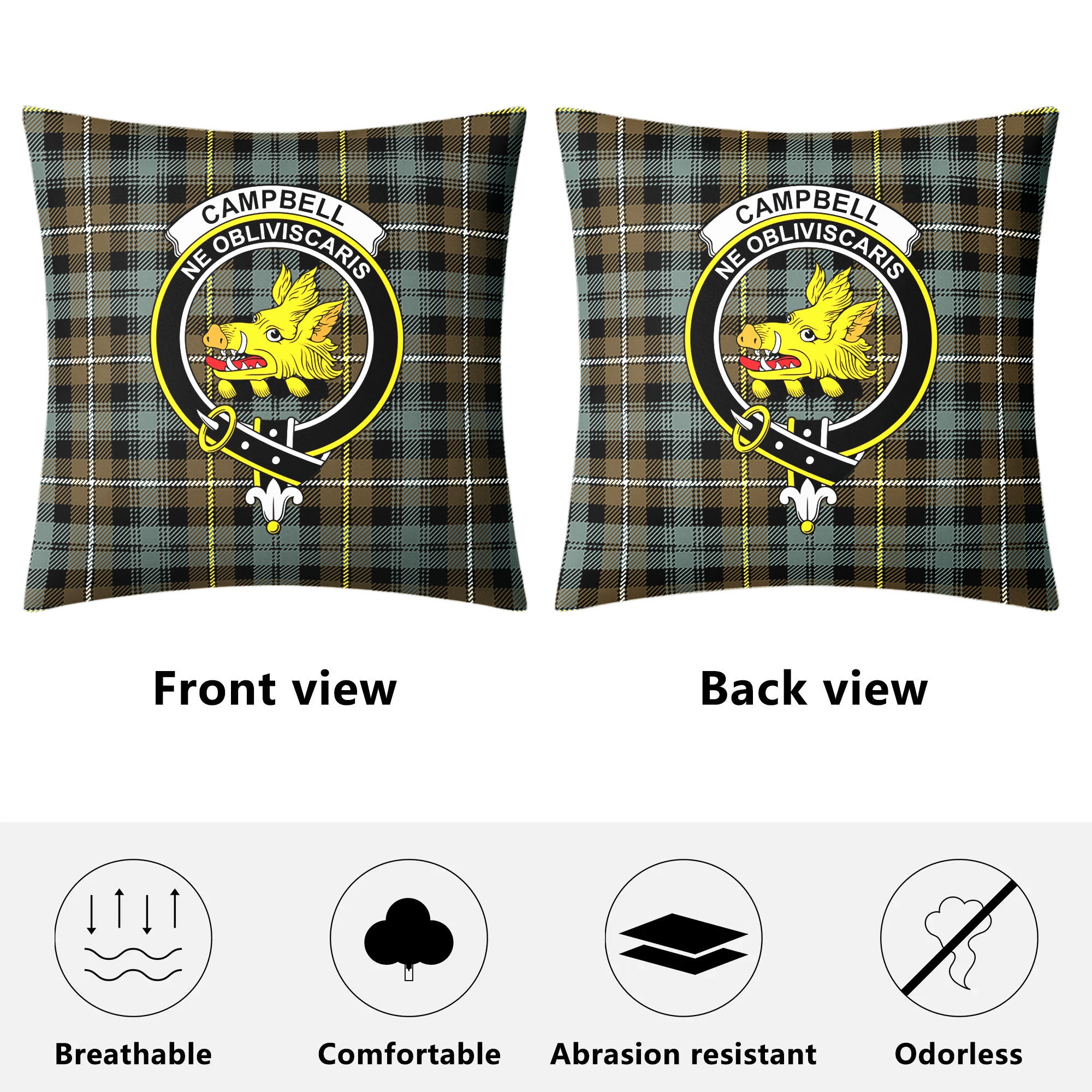 Campbell Argyll Weathered Tartan Crest Pillow Cover