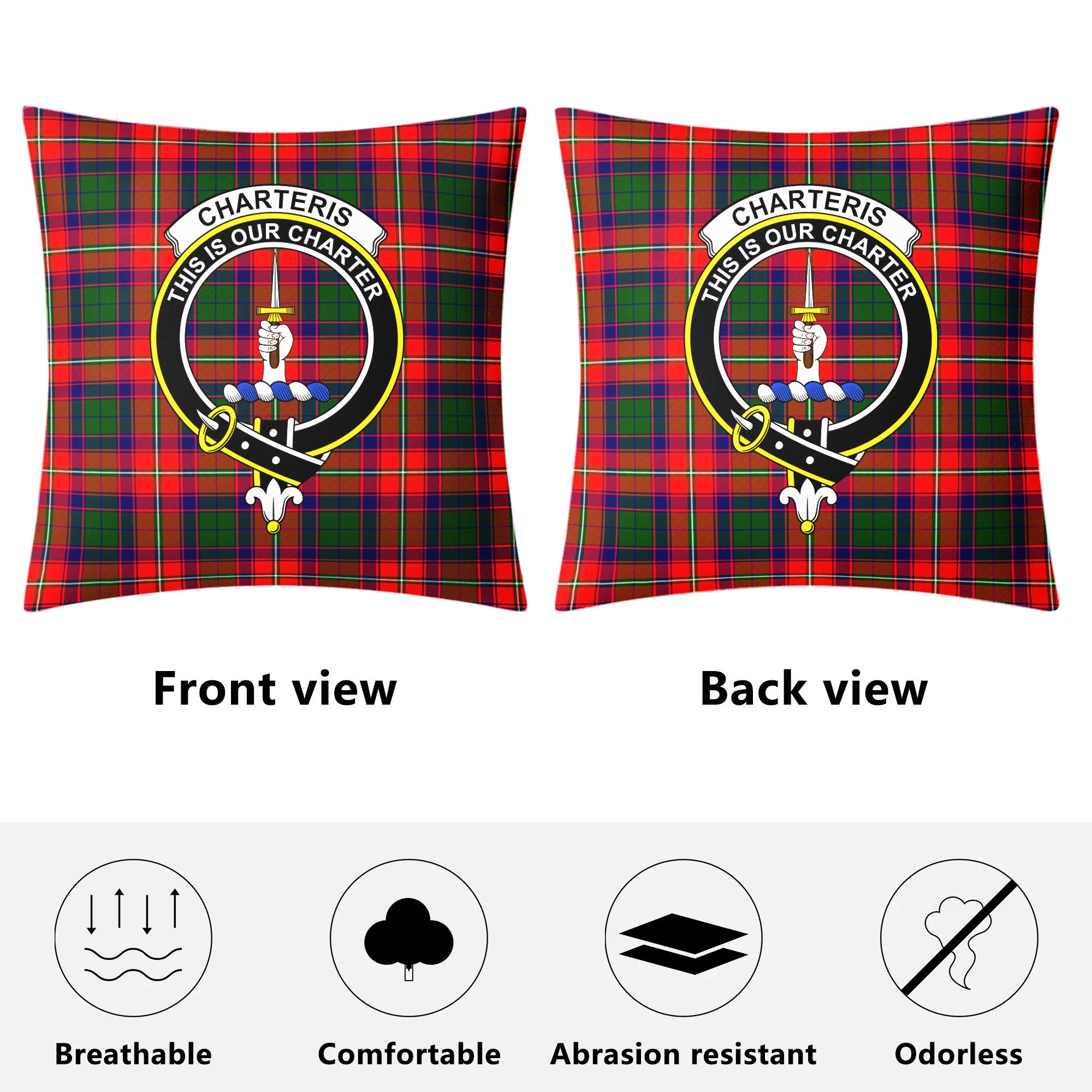 Charteris (Earl of Wemyss) Tartan Crest Pillow Cover