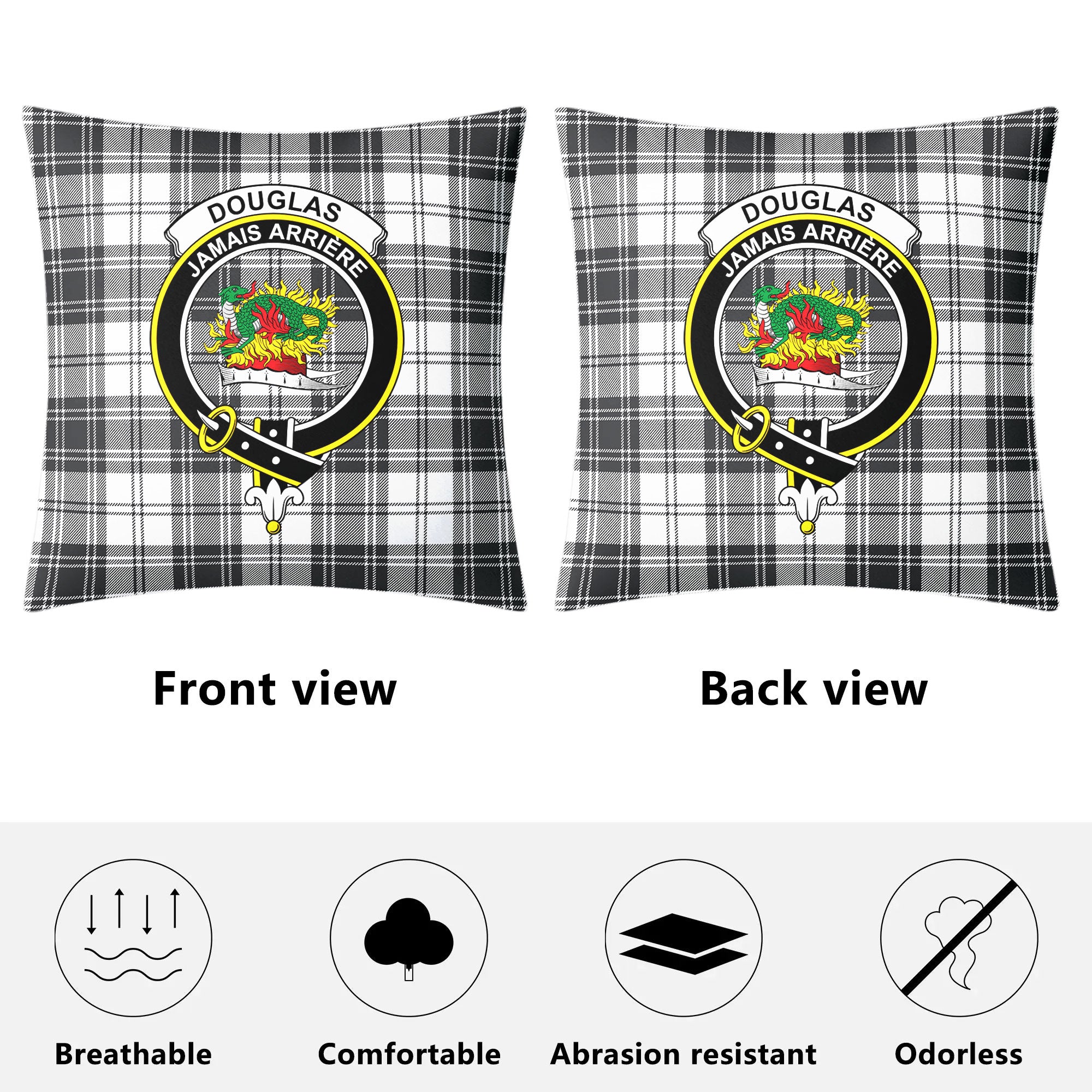 Douglas Grey Modern Tartan Crest Pillow Cover