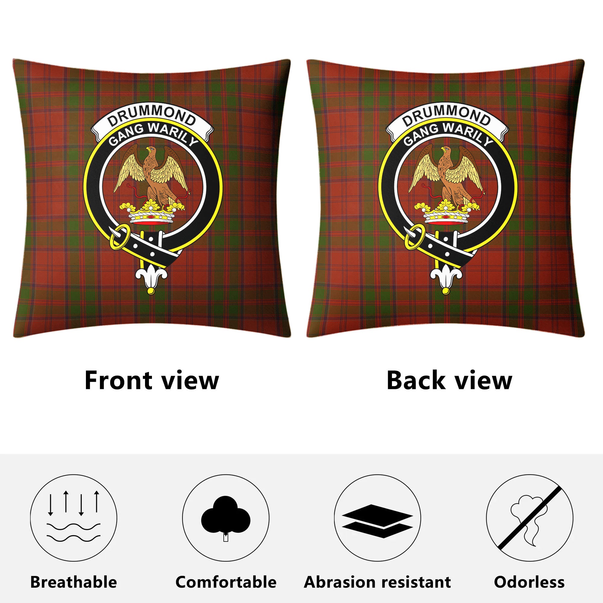 Drummond Clan Tartan Crest Pillow Cover