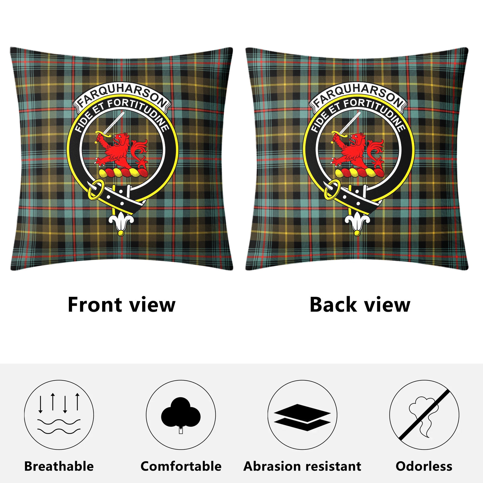 Farquharson Weathered Tartan Crest Pillow Cover