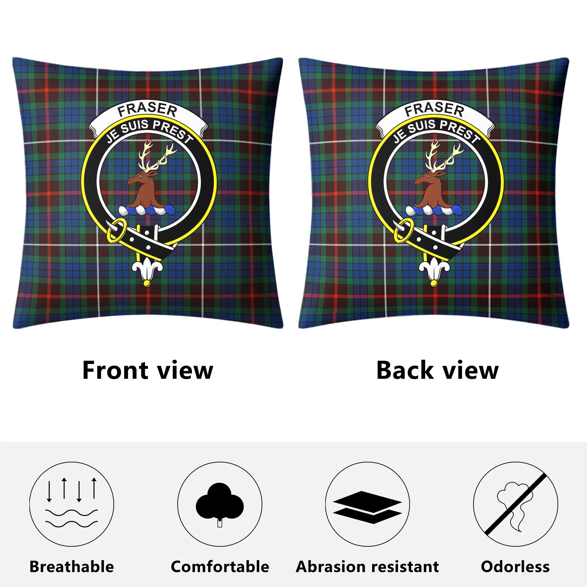 Fraser (of Lovat) Hunting Ancient Tartan Crest Pillow Cover