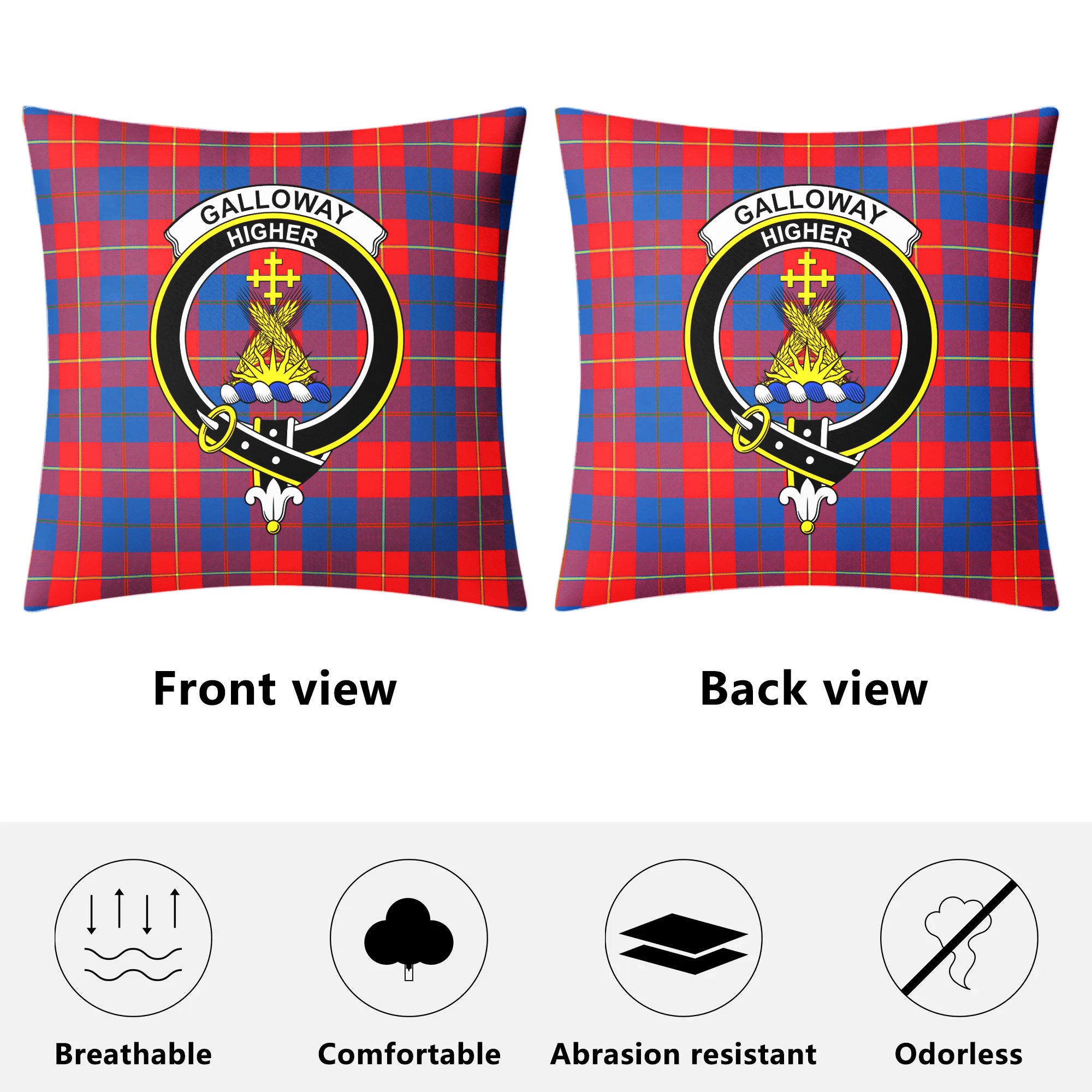 Galloway Red Tartan Crest Pillow Cover