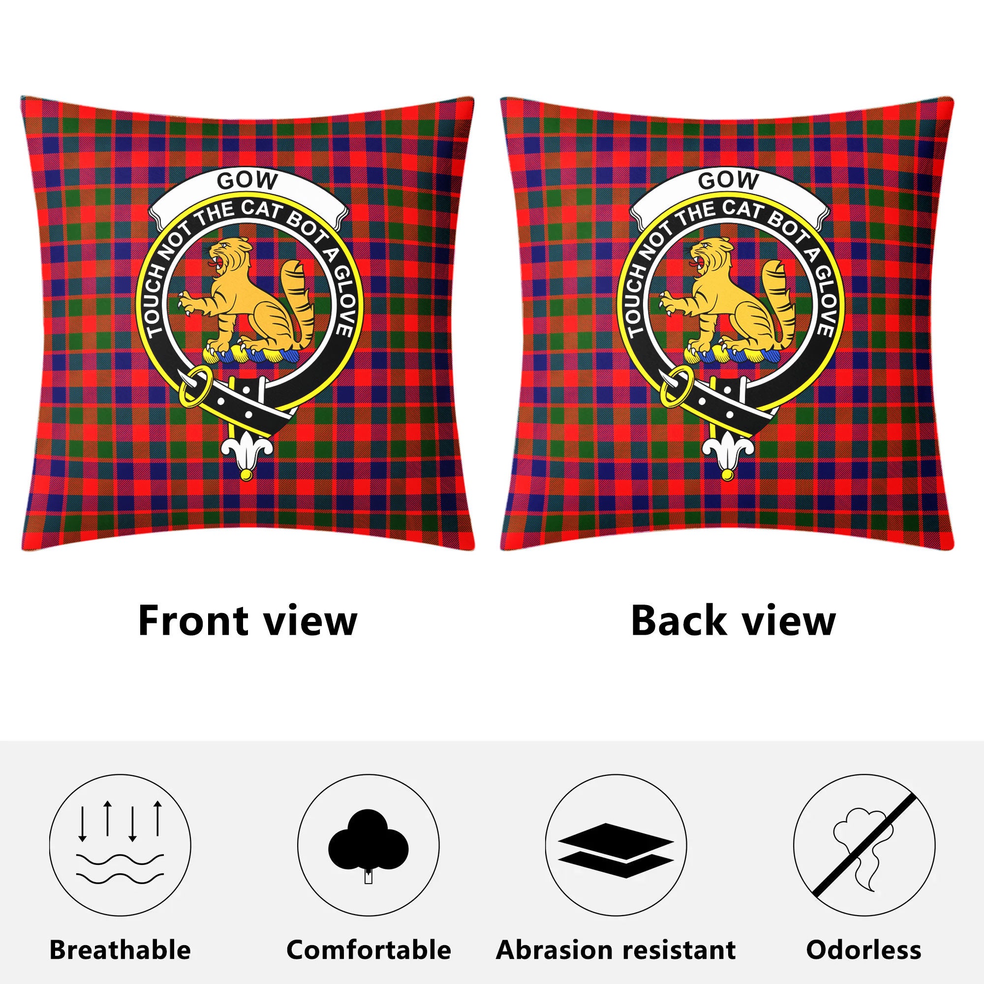 Gow (or McGouan) Tartan Crest Pillow Cover