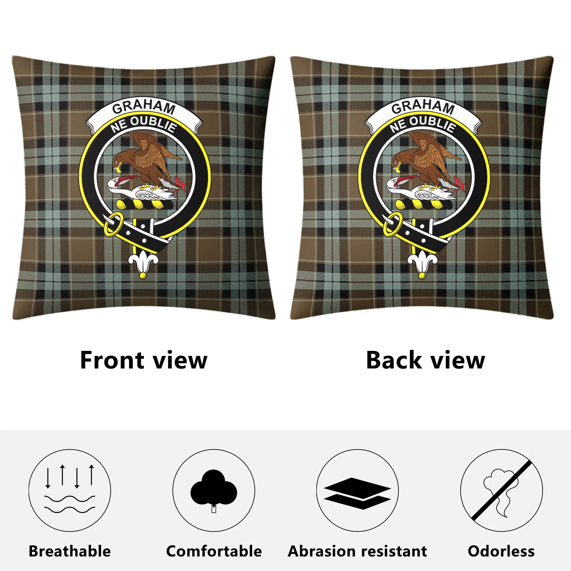 Graham of Menteith Weathered Tartan Crest Pillow Cover