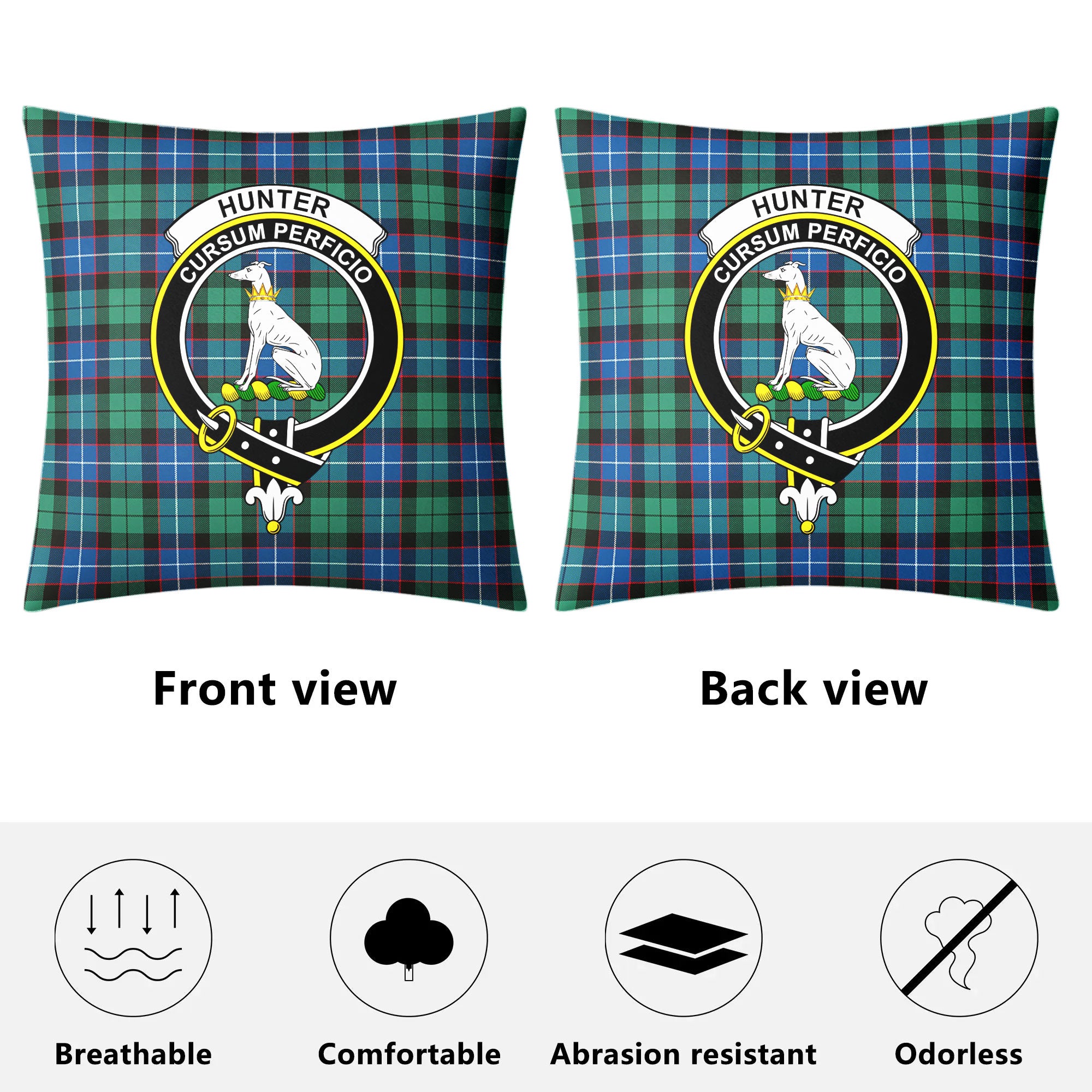 Hunter Ancient Tartan Crest Pillow Cover