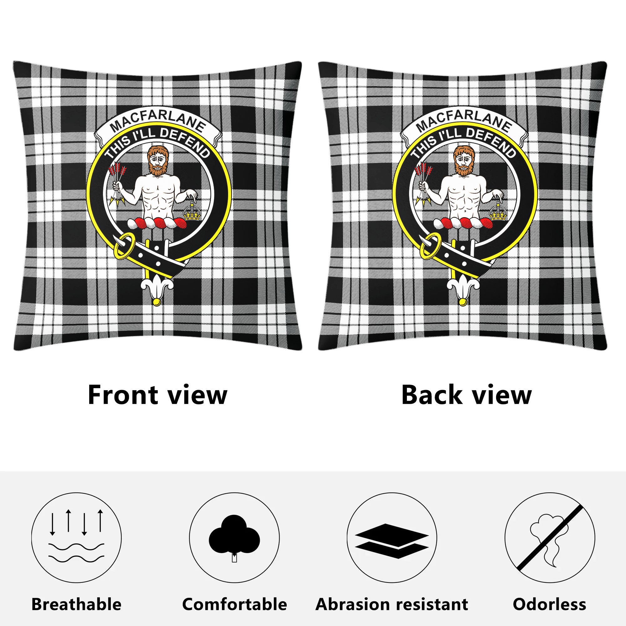 MacFarlane Black - White Tartan Crest Pillow Cover