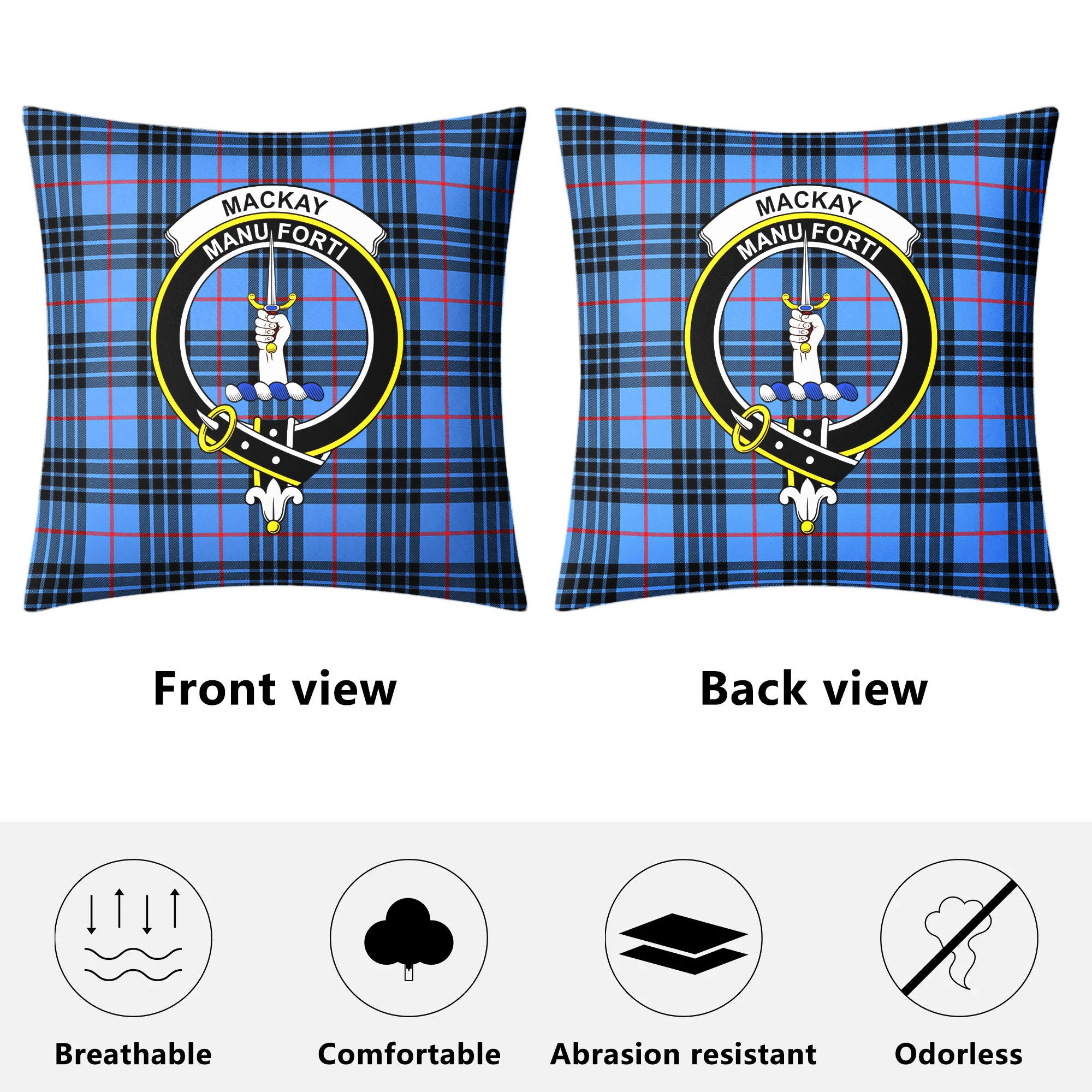 MacKay Blue Tartan Crest Pillow Cover