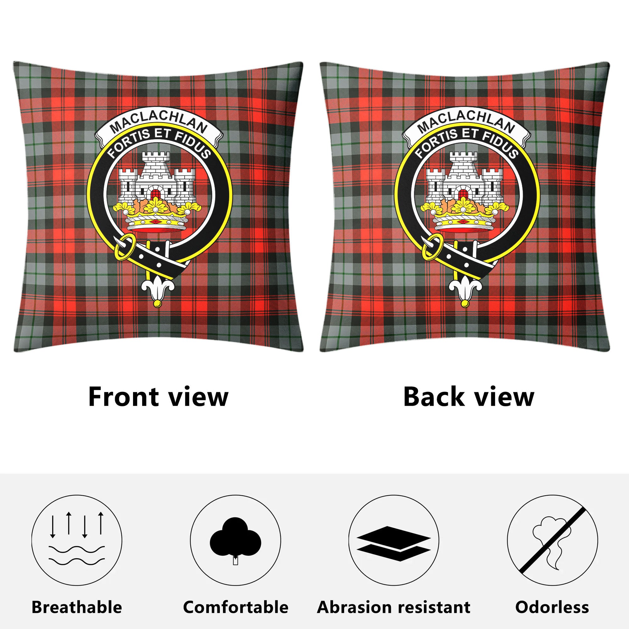 MacLachlan Weathered Tartan Crest Pillow Cover