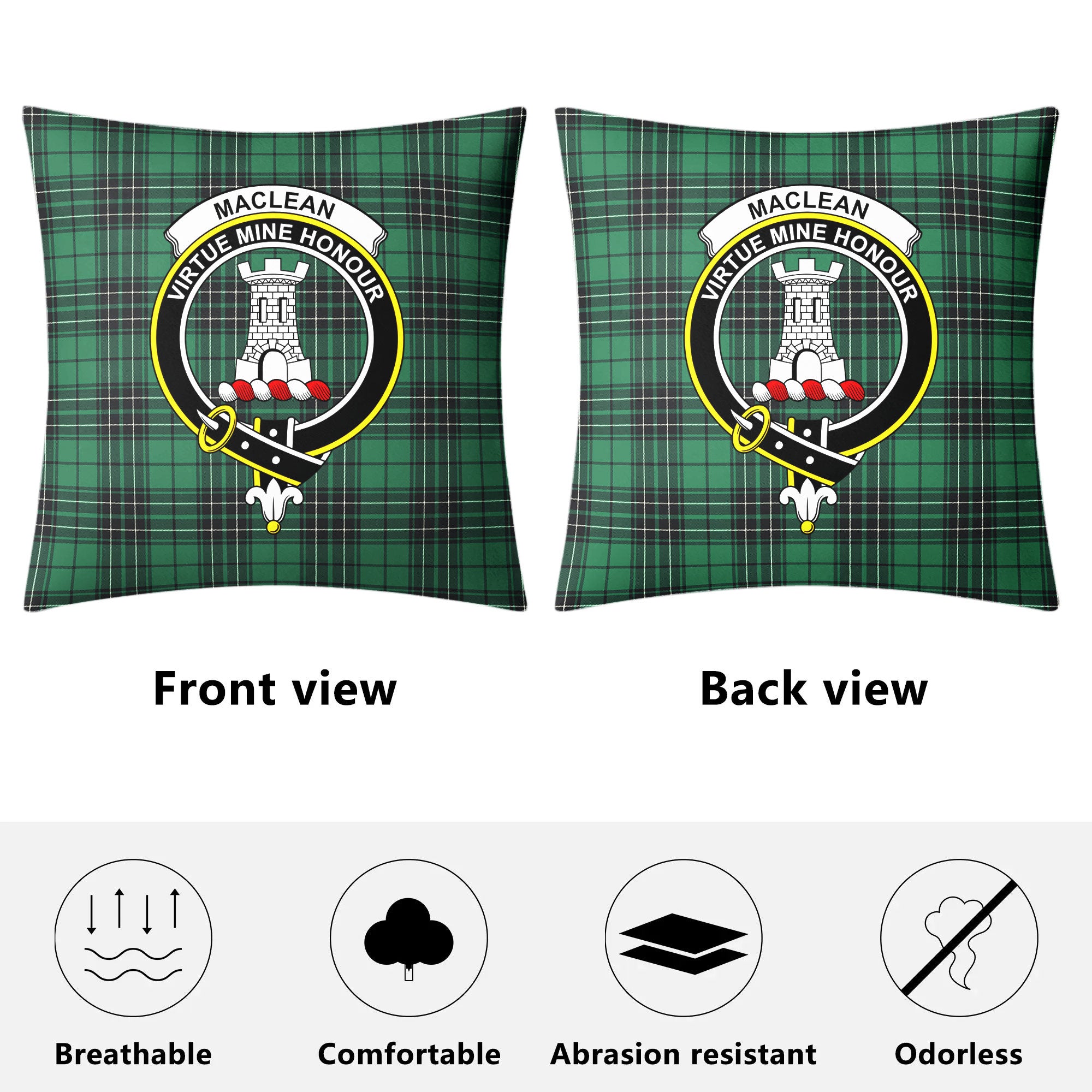 MacLean Hunting Ancient Tartan Crest Pillow Cover