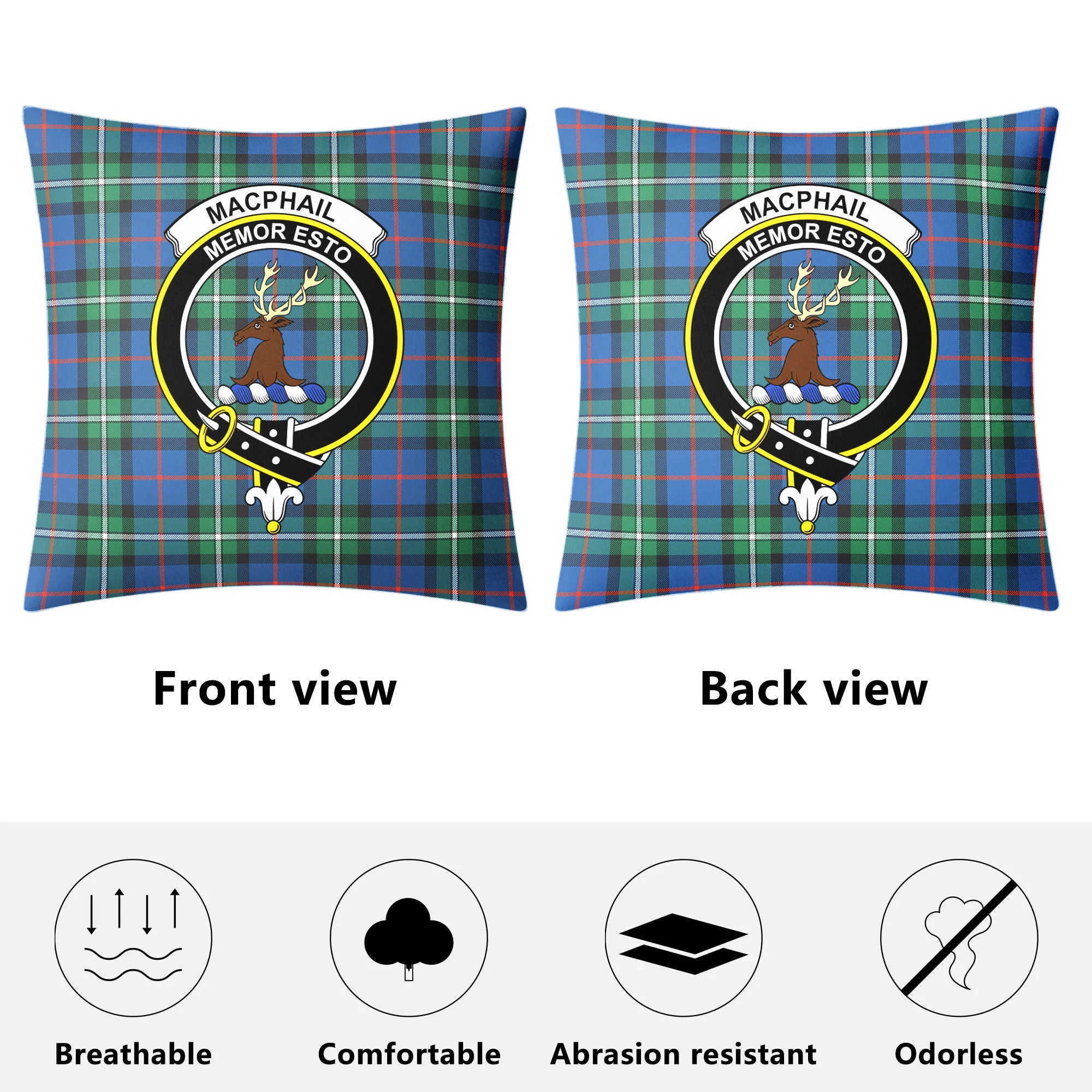 MacPhail Hunting Ancient Tartan Crest Pillow Cover