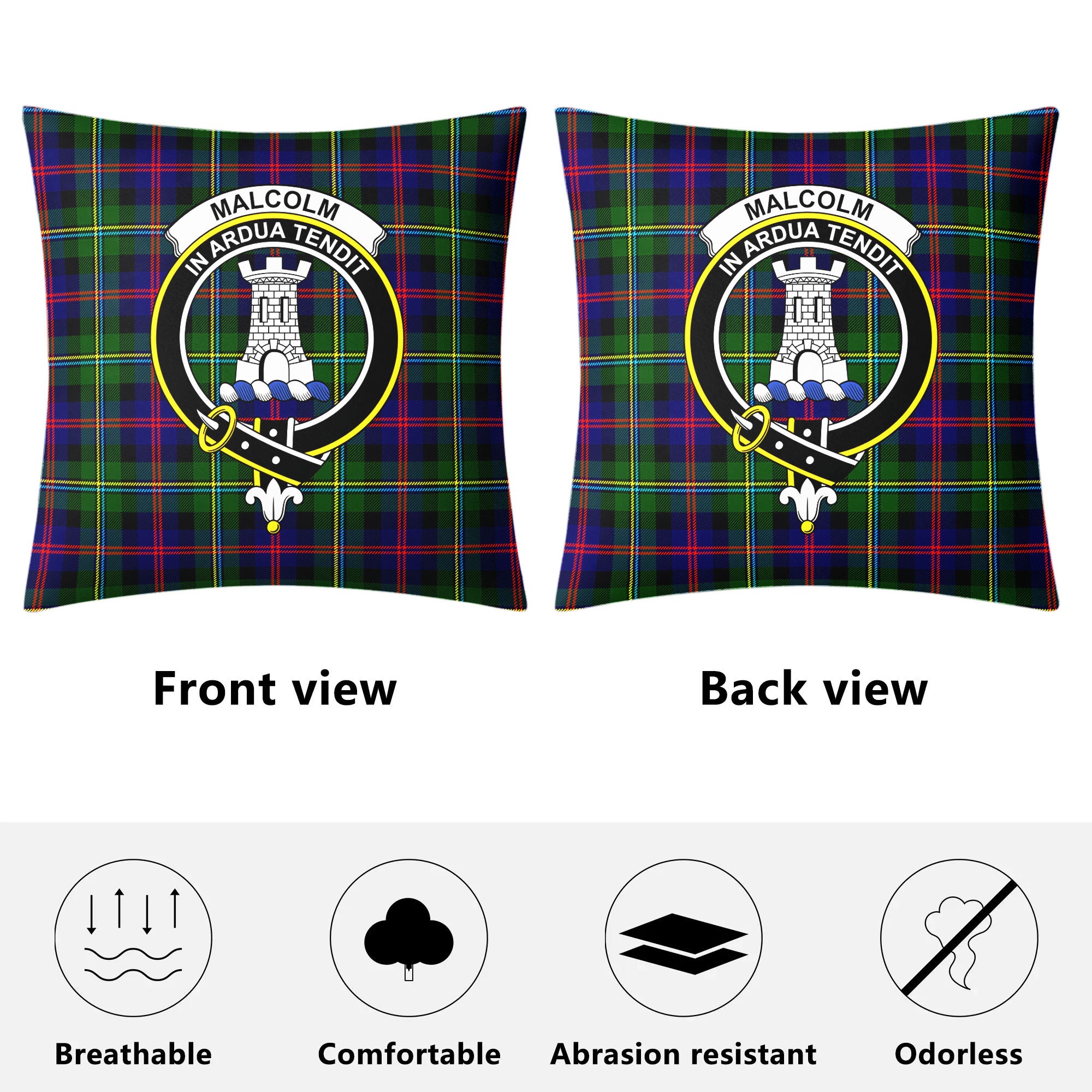 Malcolm (or MacCallum) Tartan Crest Pillow Cover