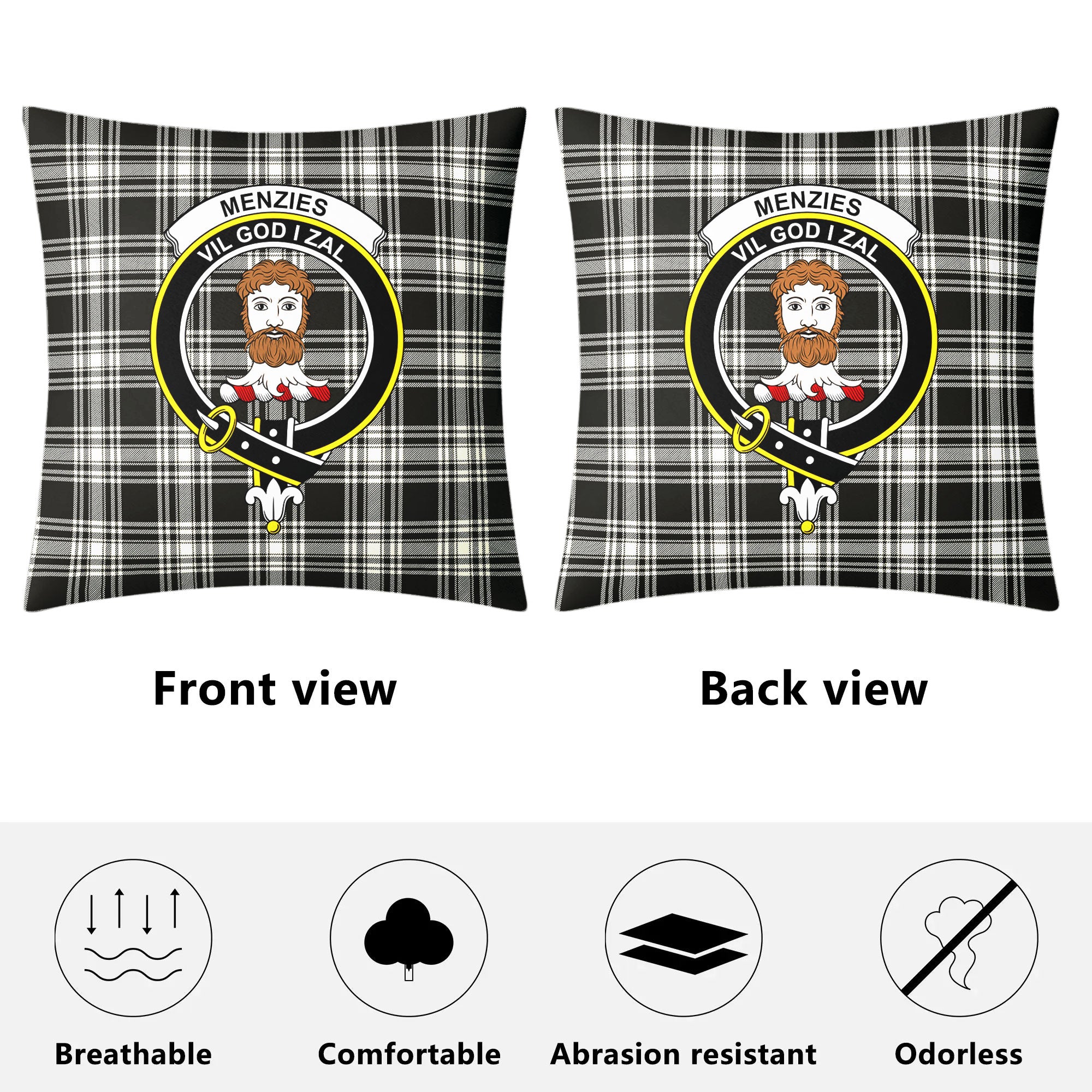 Menzies Black - White Ancient Tartan Crest Pillow Cover