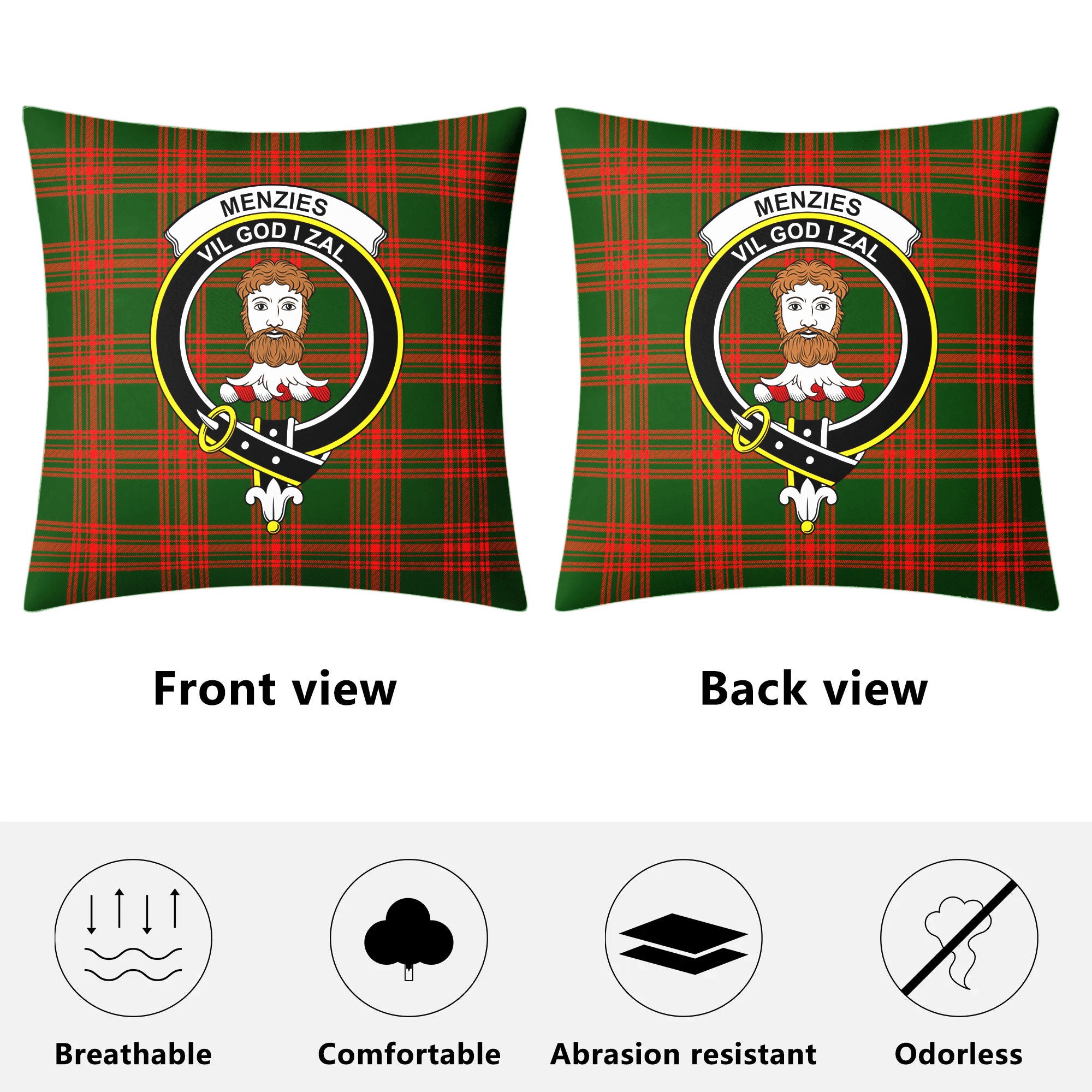 Menzies Green Modern Tartan Crest Pillow Cover