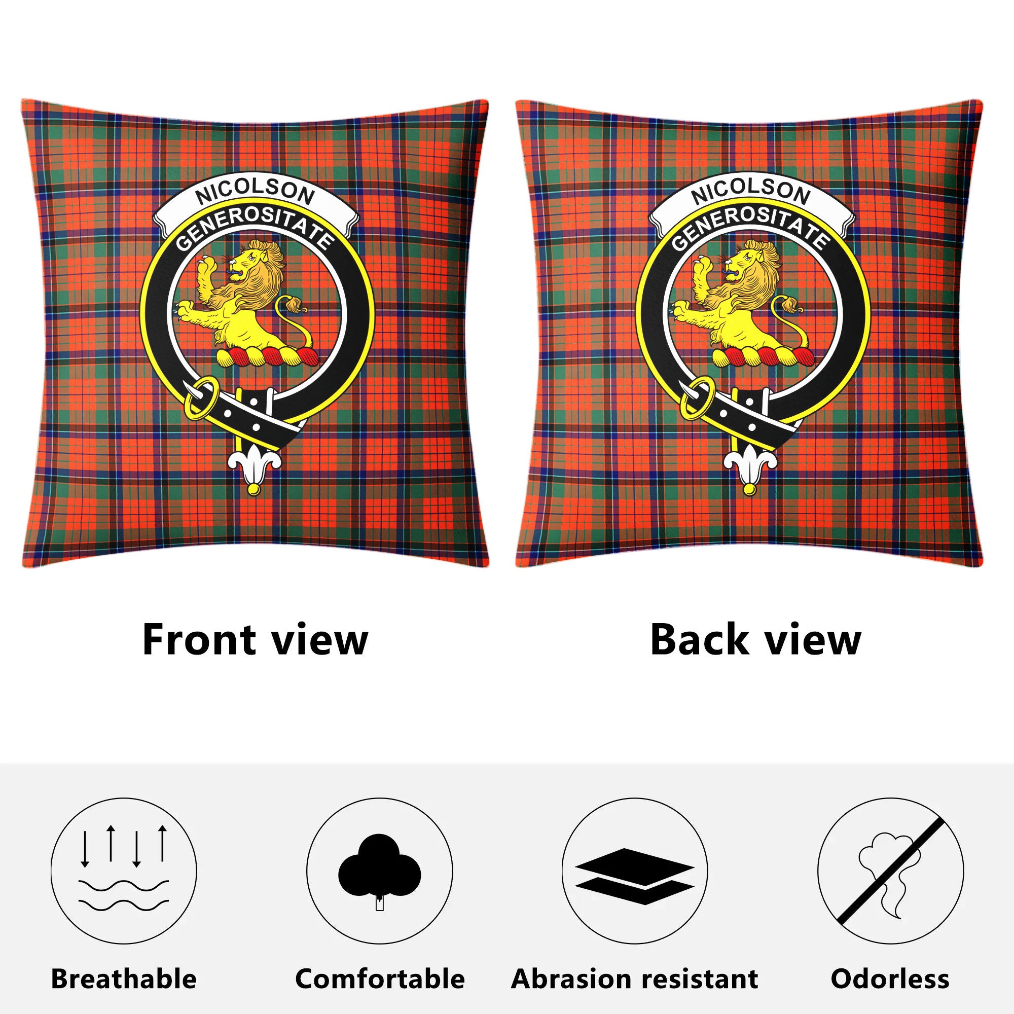 Nicolson Ancient Tartan Crest Pillow Cover