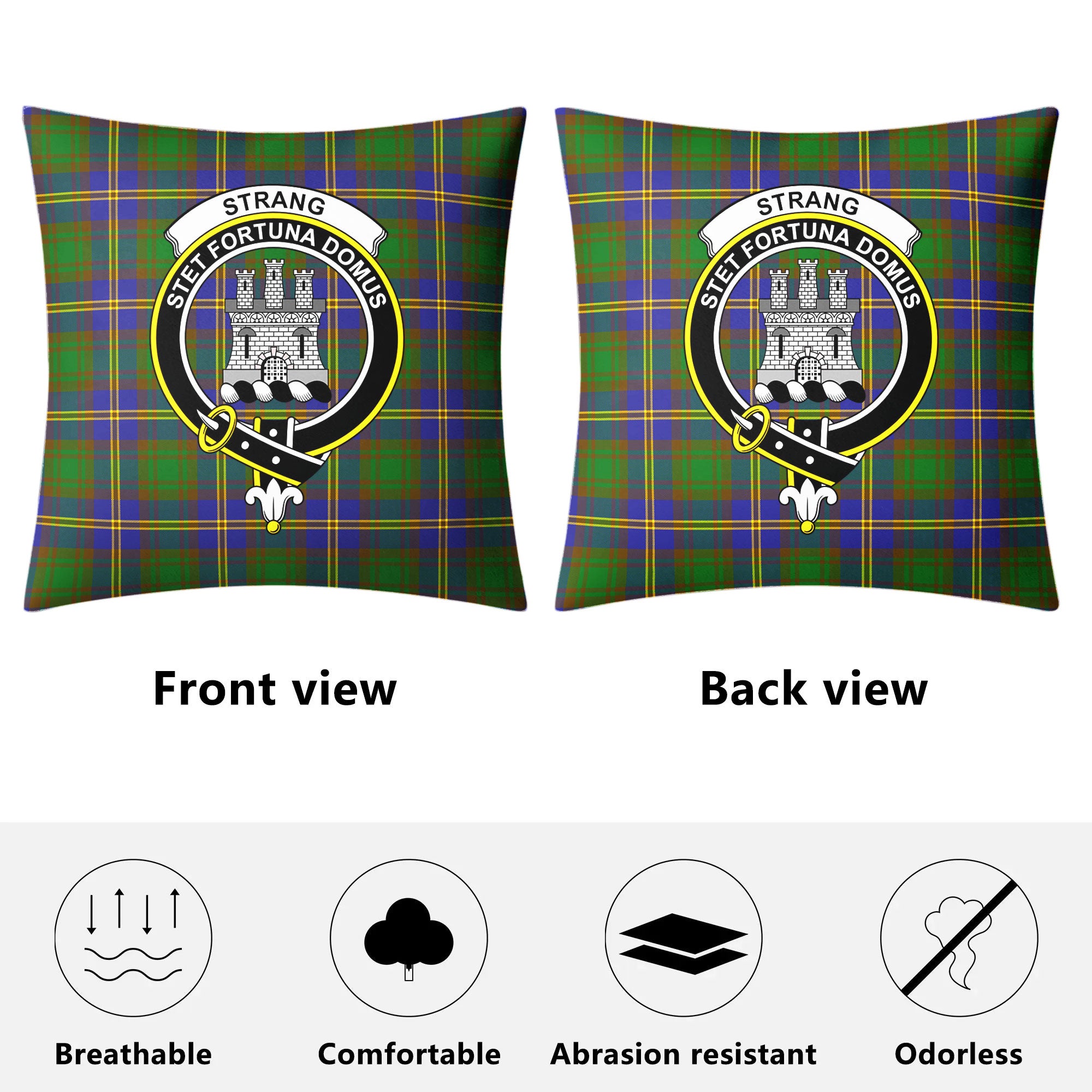 Strang (or Strange) Tartan Crest Pillow Cover