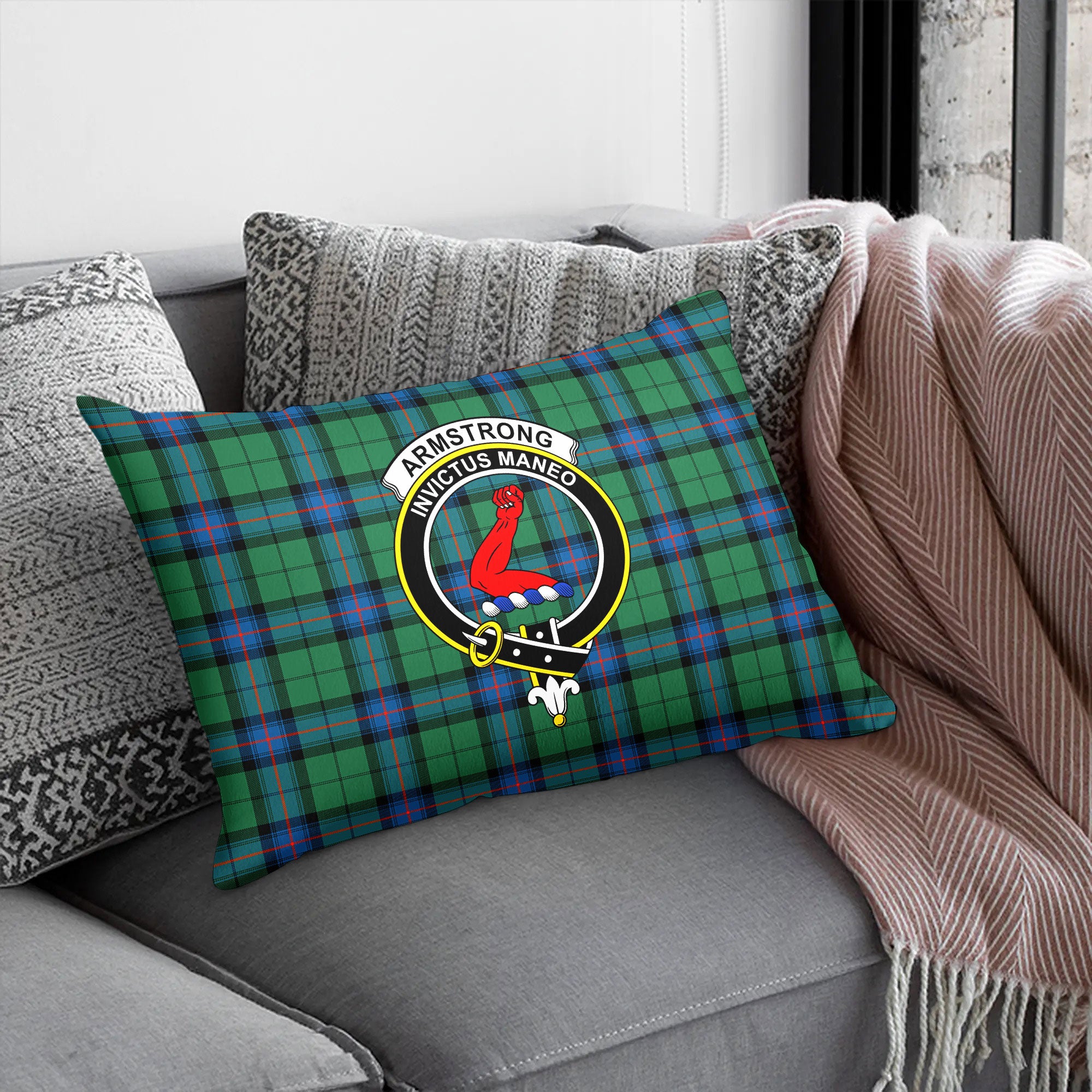 Armstrong Ancient Tartan Crest Pillow Cover