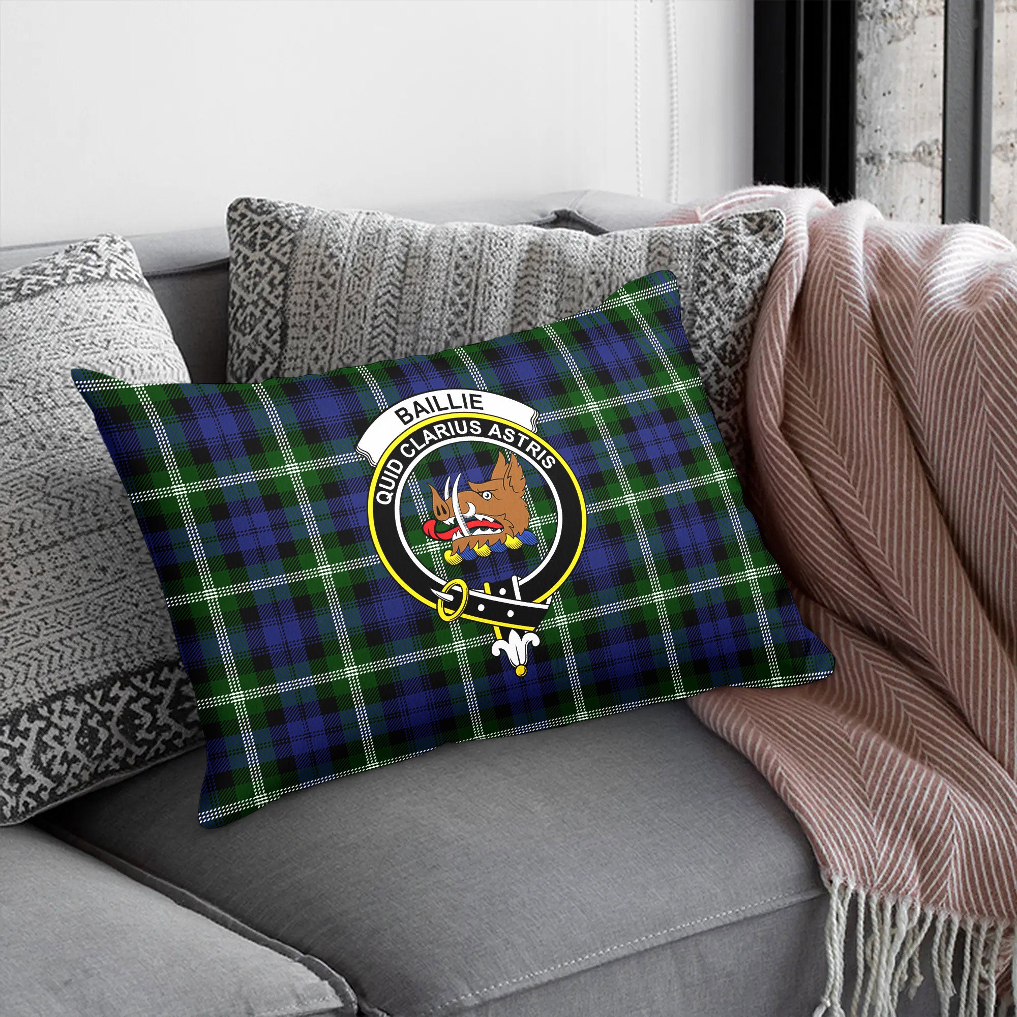 Baillie Modern Tartan Crest Pillow Cover