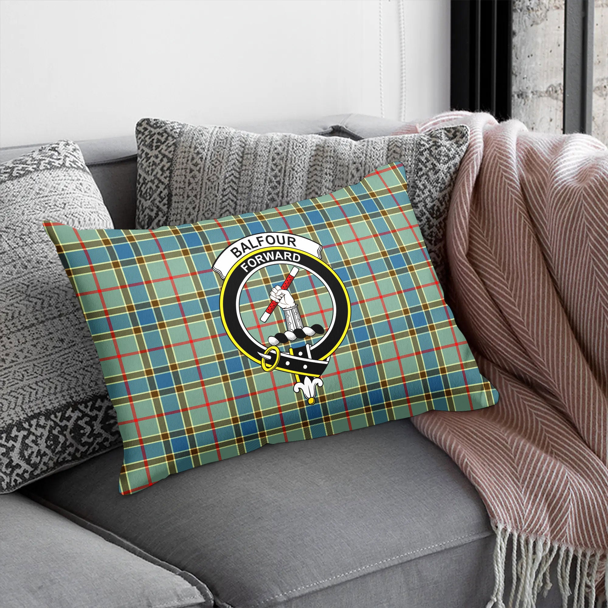 Balfour Blue Tartan Crest Pillow Cover