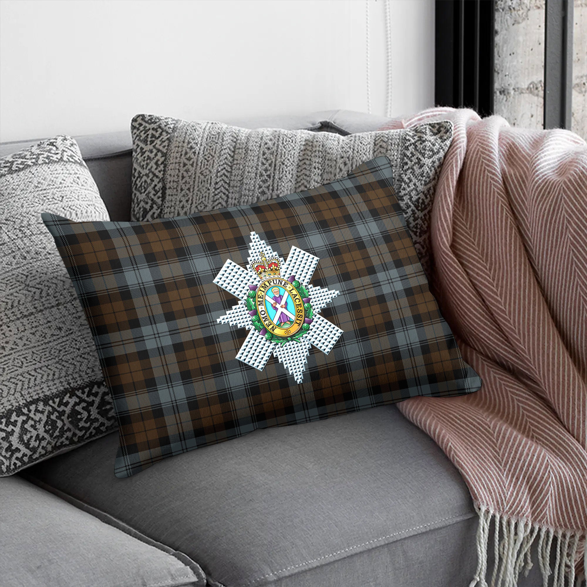 Black Watch Weathered Tartan Crest Pillow Cover